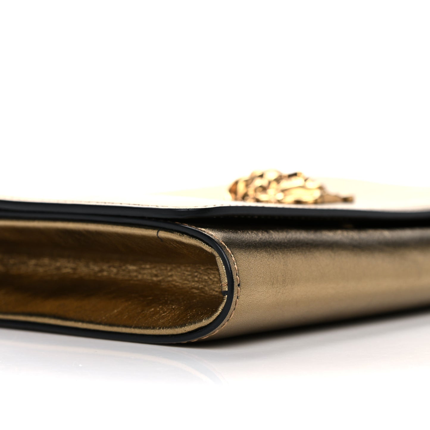 Metallic Vitello Palazzo Medusa Evening Clutch Bag Gold