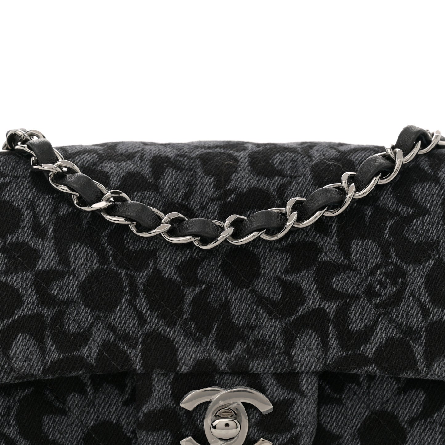 Printed Denim Quilted Flower Mini Rectangular Flap Black