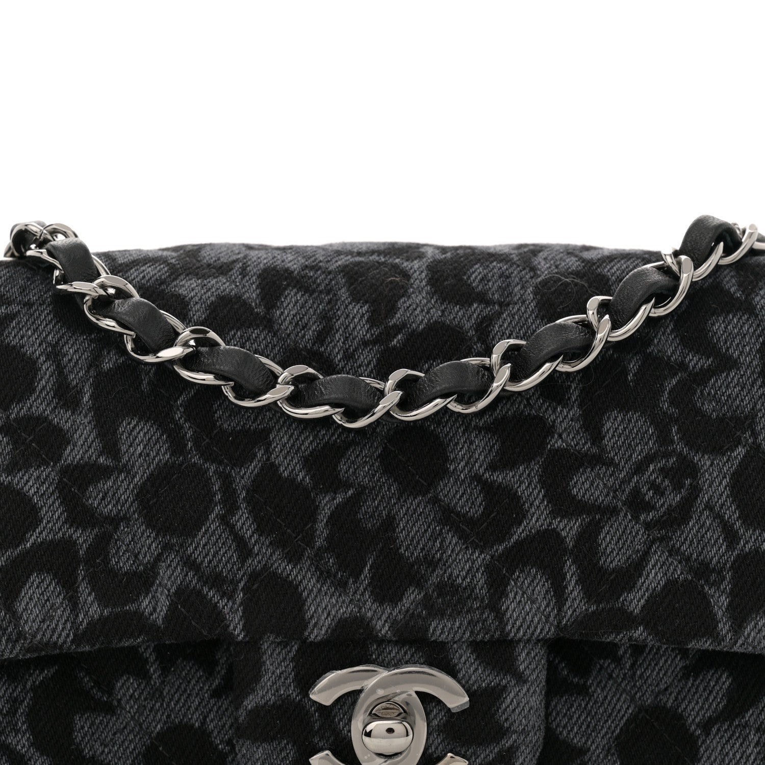 Chanel Printed Denim Quilted Flower Mini Rectangular Flap Black 8 of 11