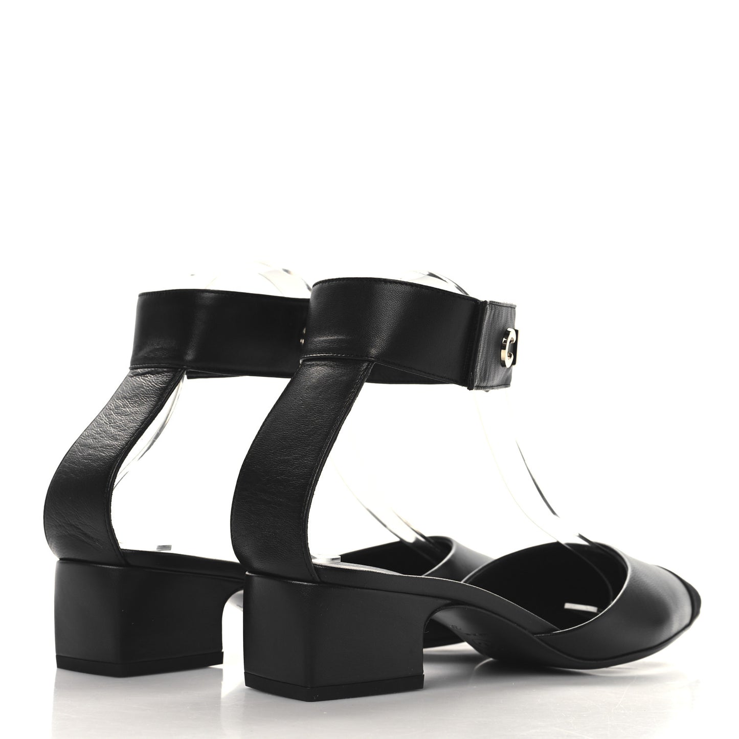 Lambskin Grosgrain Cap Toe Logo Ankle Strap Pumps 39 Black