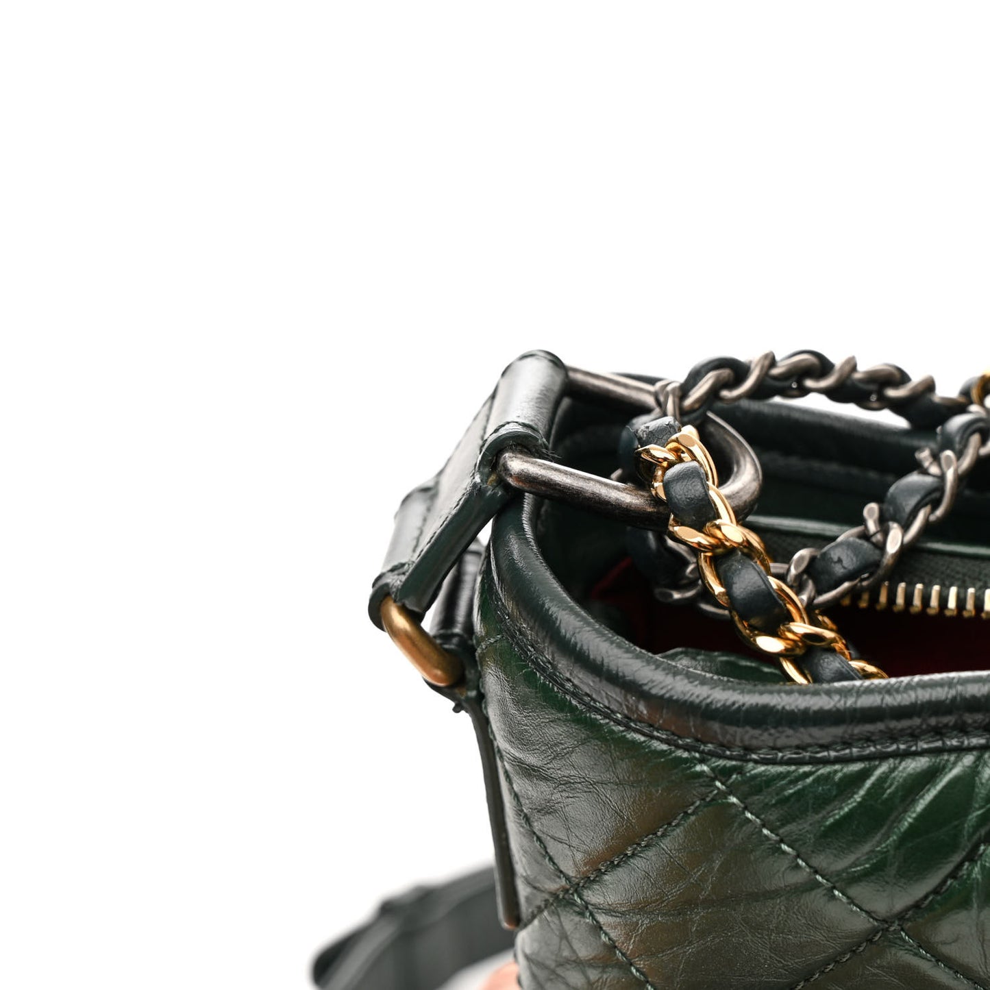 Aged Calfskin Quilted Small Gabrielle Hobo Dark Green