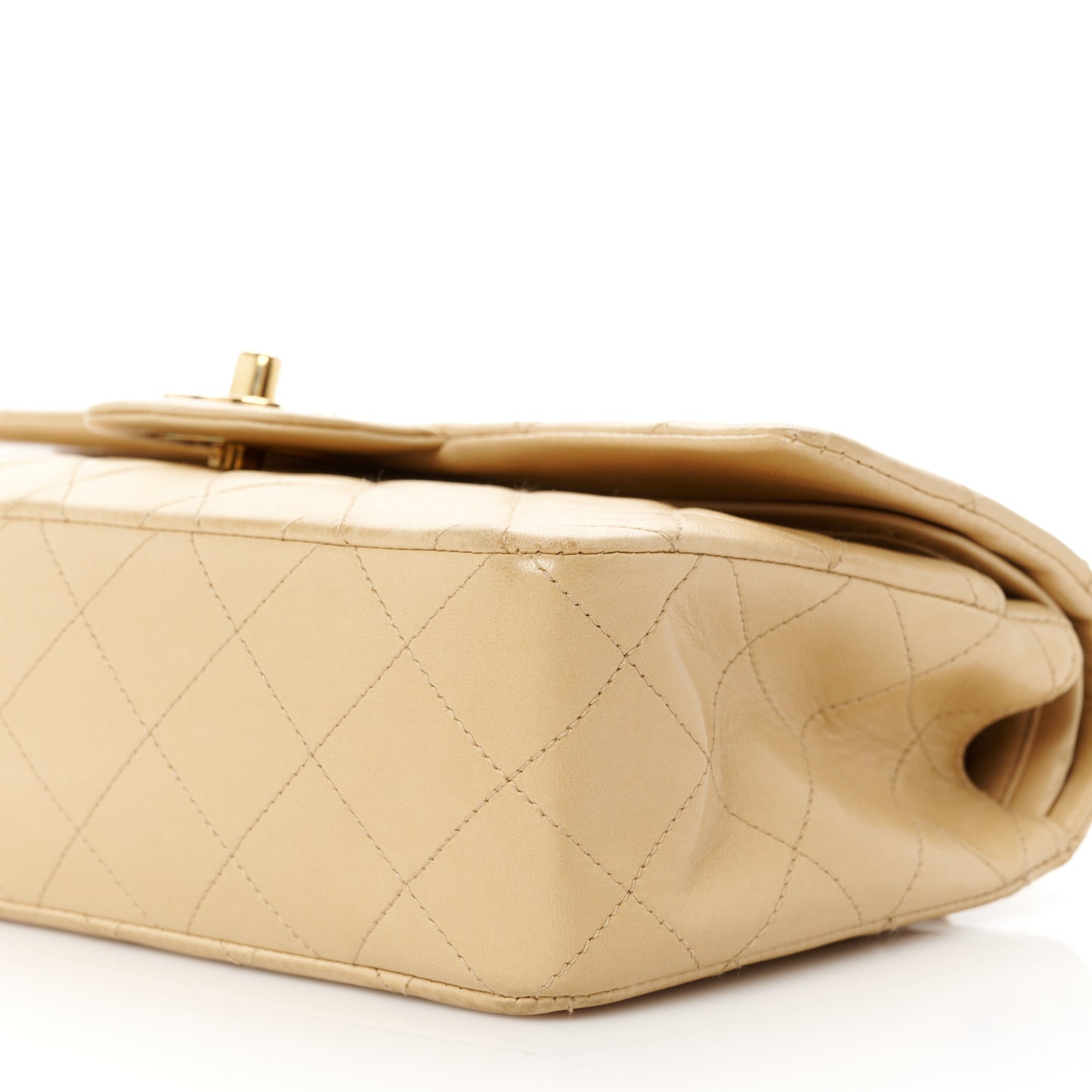 Lambskin Quilted Medium Double Flap Beige