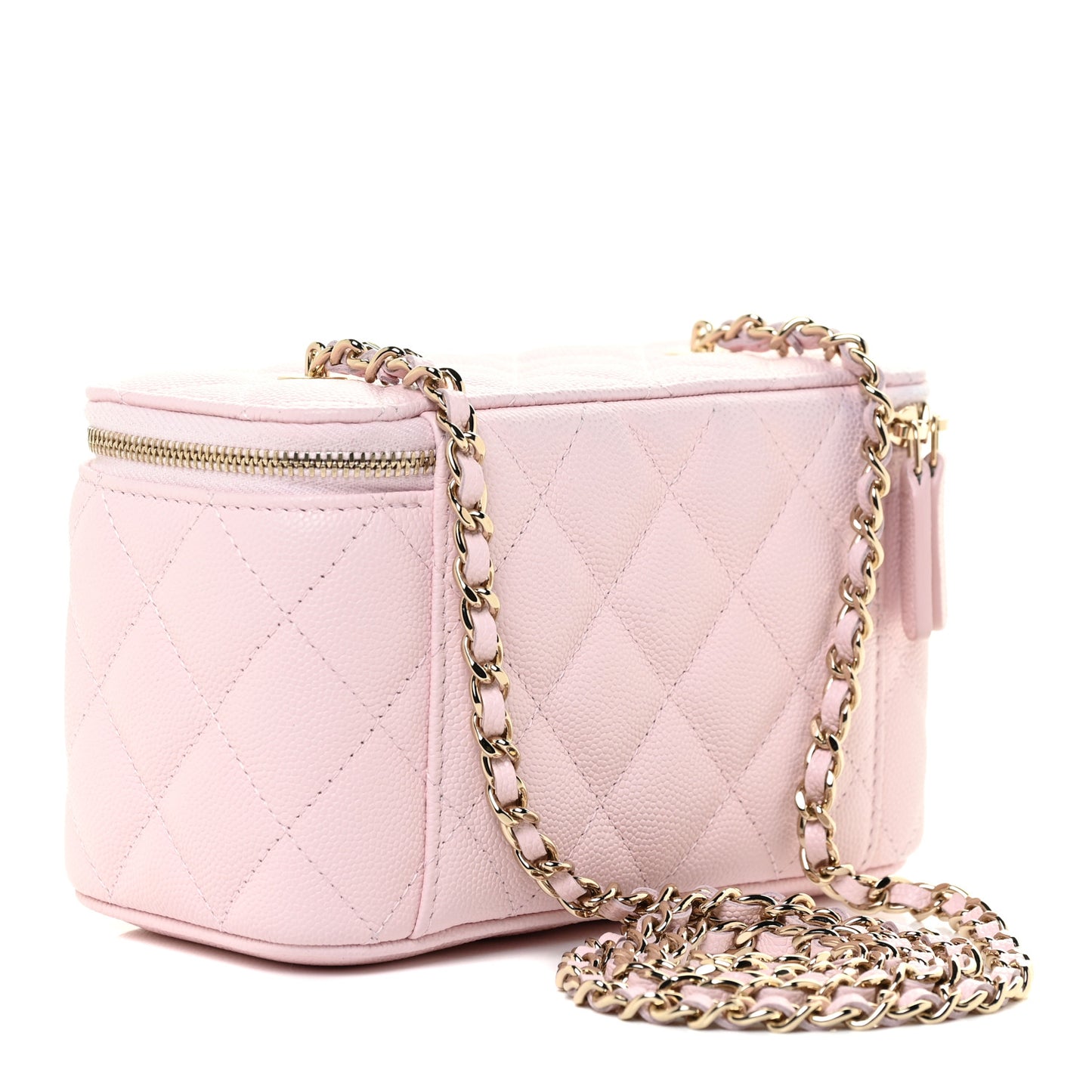 Caviar Quilted Small Vanity Case With Chain Light Pink