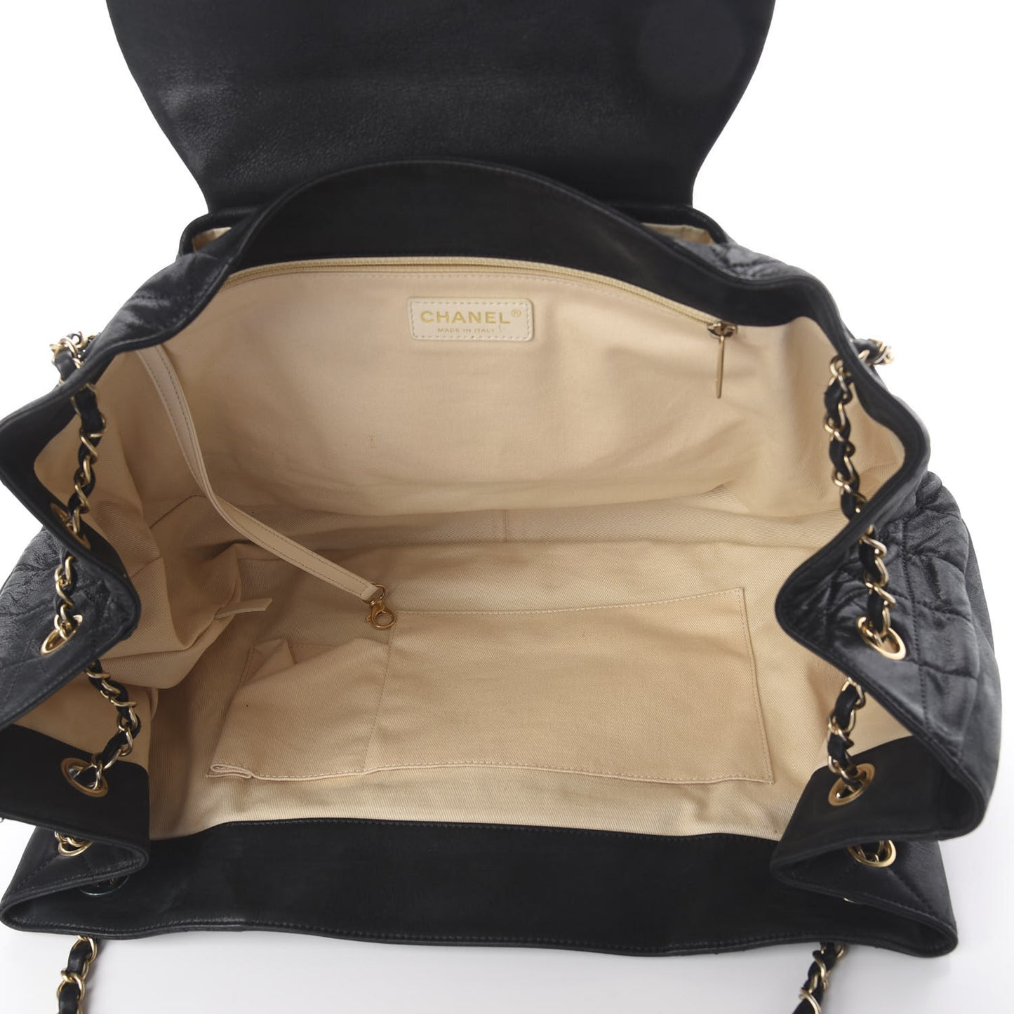 Iridescent Calfskin Chic Quilt Accordion Flap Bag Black