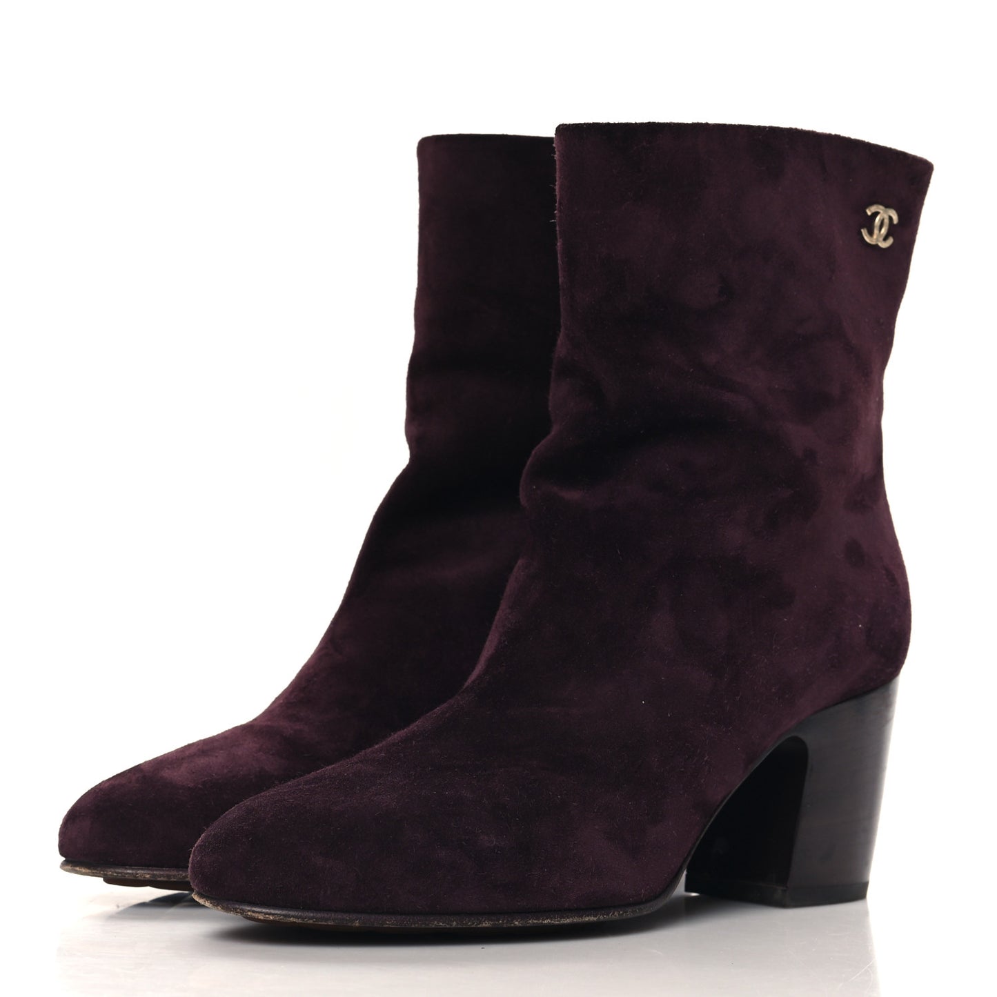 Suede Calfskin CC Short Boots 37 Burgundy