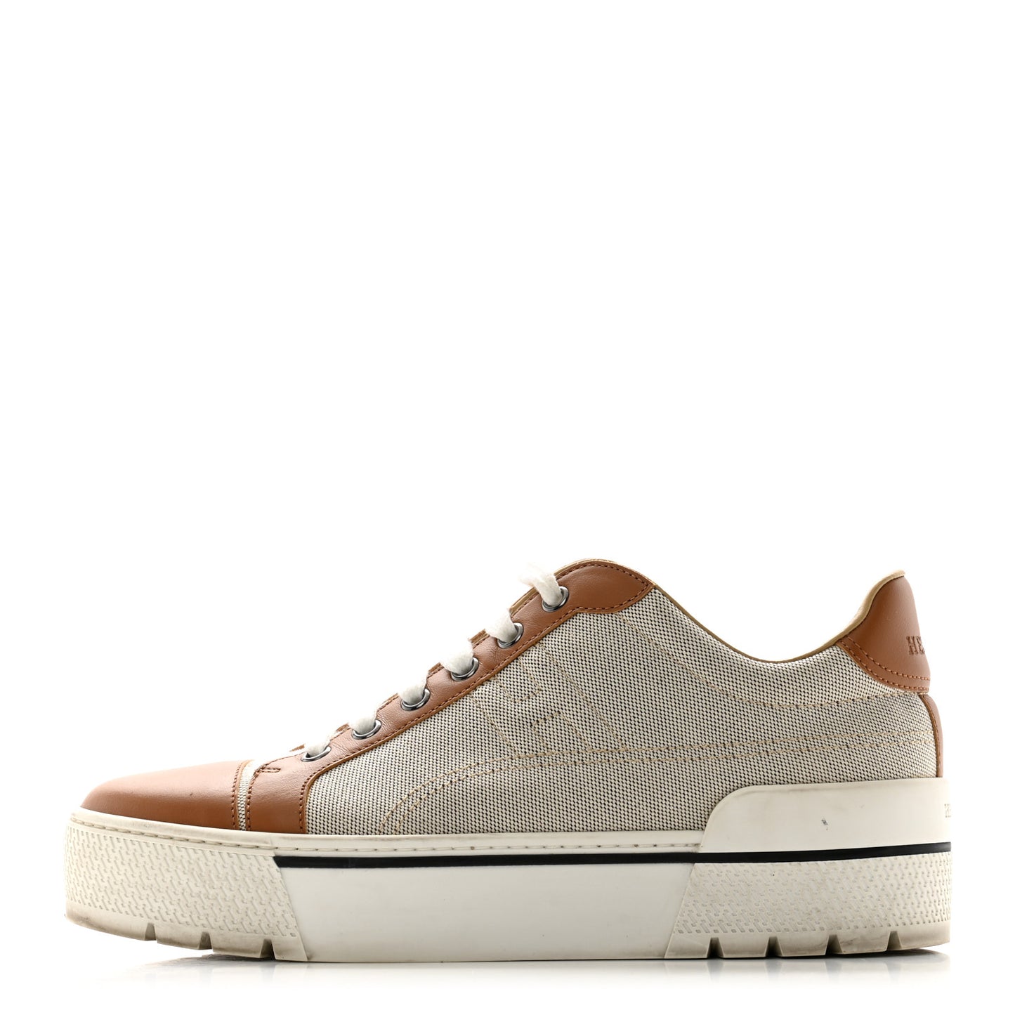 Canvas Calfskin Womens Voltage Sneakers 38.5 Prunoir Naturel