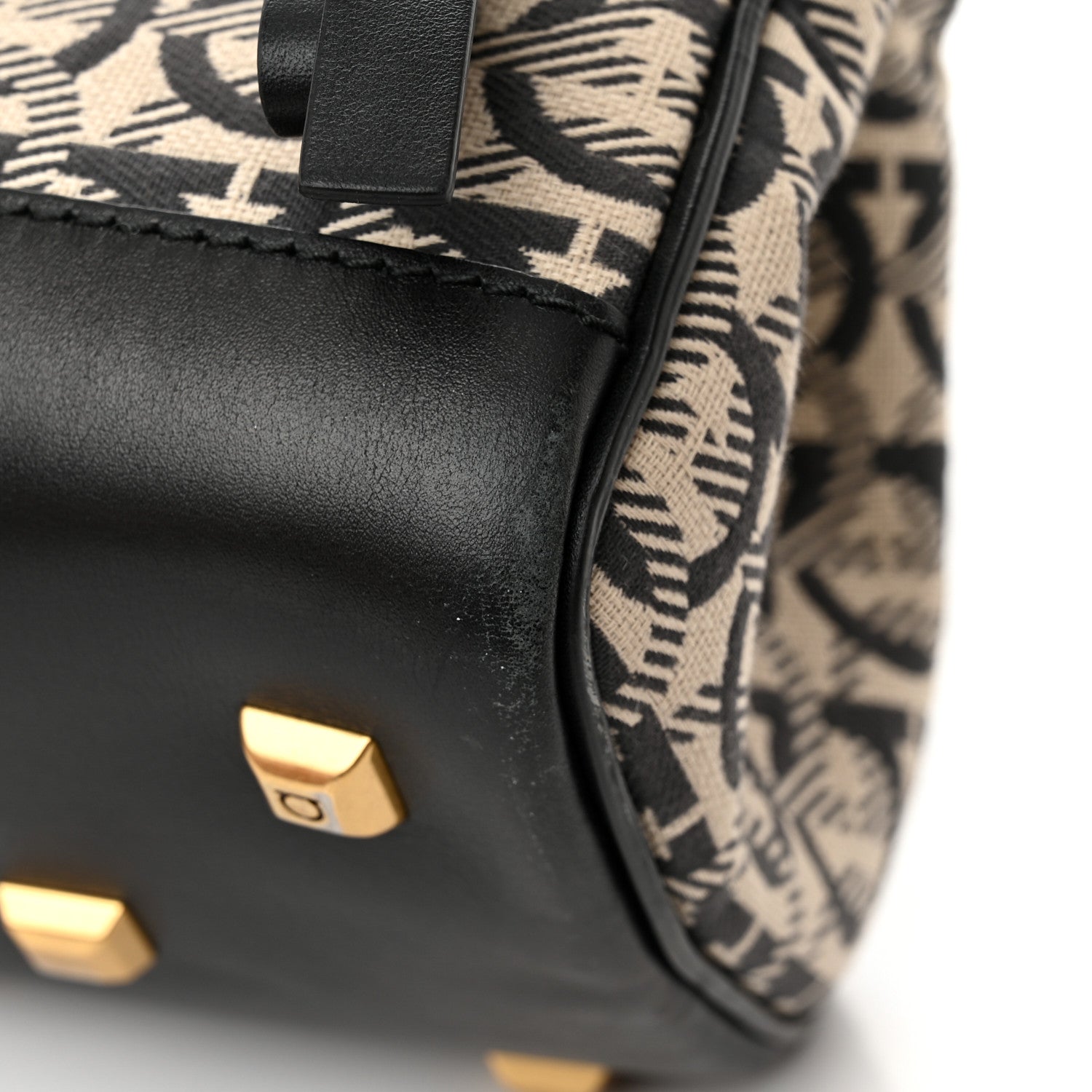 Salvatore Ferragamo Canvas Calfskin Gancini The Studio Bag Black Beige 16 of 18