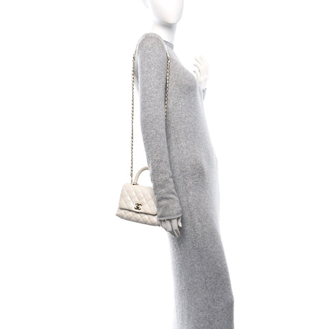 Iridescent Caviar Quilted Extra Mini Coco Handle Flap White