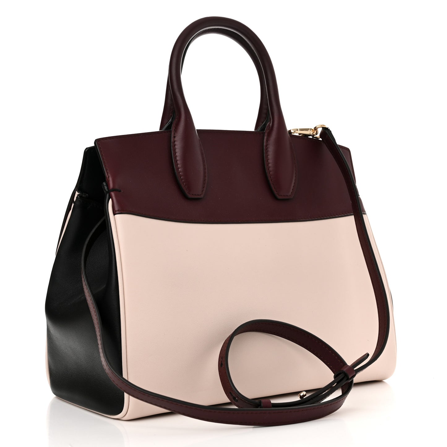 Calfskin Large Studio Bag Wine Bone Black