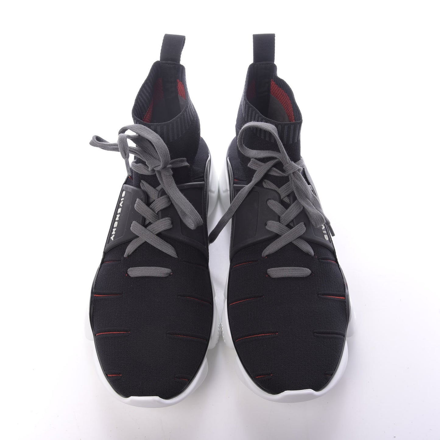 Calfskin Neoprene Knitted Jaw Contrasted Cut Out Mid-Height Sneakers 45 Black Red