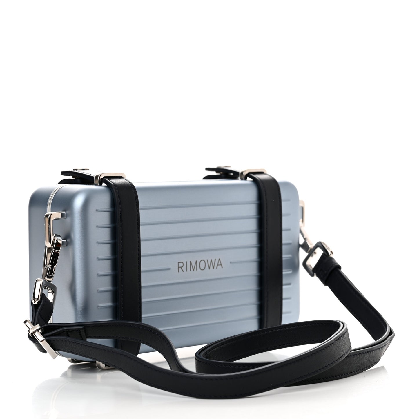 X RIMOWA Aluminum Personal Clutch On Strap Bleu