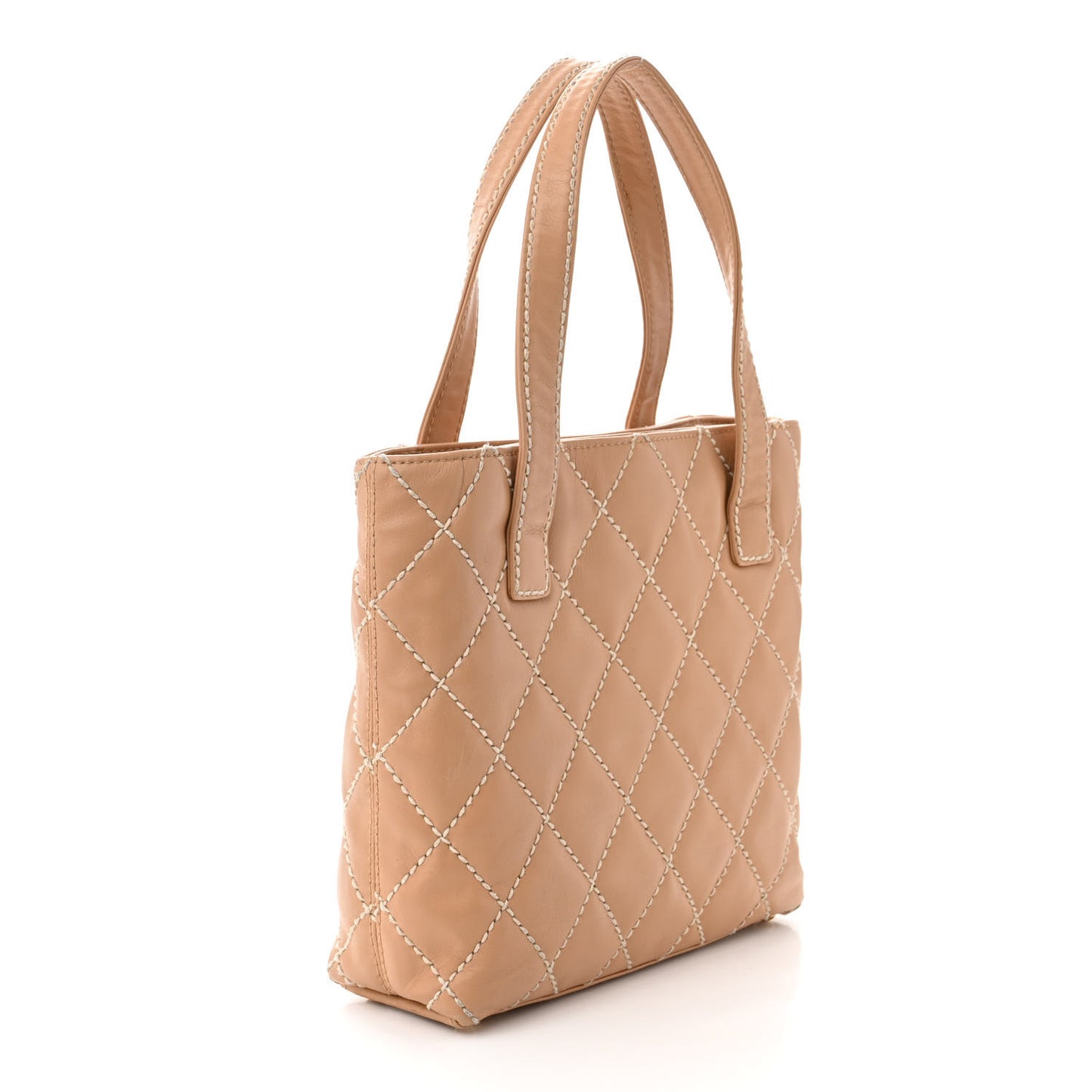 Calfskin Quilted Surpique Stitch Small Tote Beige