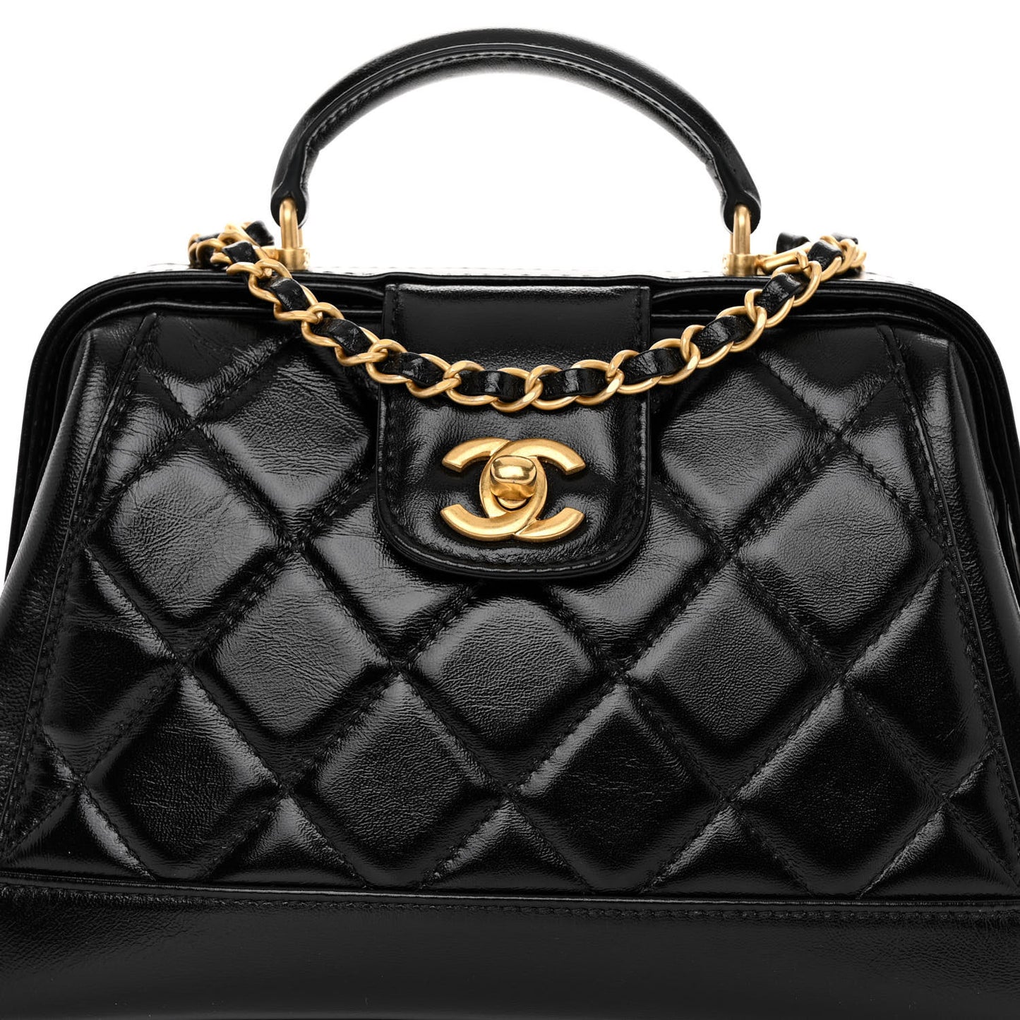 Shiny Lambskin Quilted Small Cocodoc Top Handle Bag Black