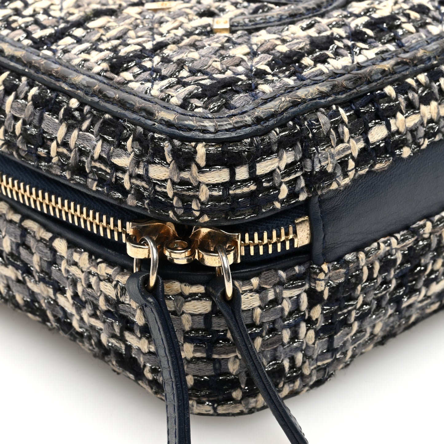 Tweed Snakeskin Quilted Small CC Filigree Vanity Case Navy Multicolor