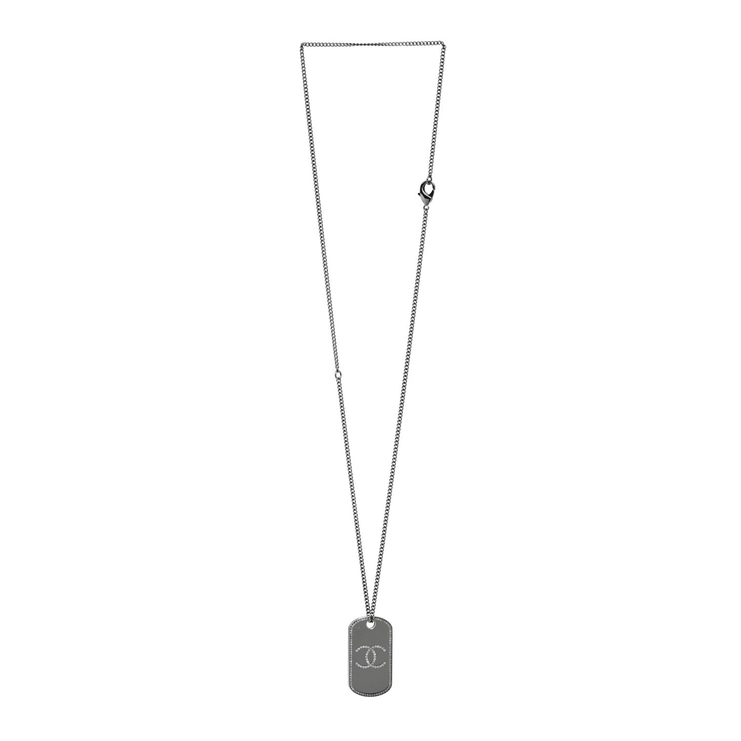 Metal Crystal Ruthenium Dog Tag Charm Necklace Black