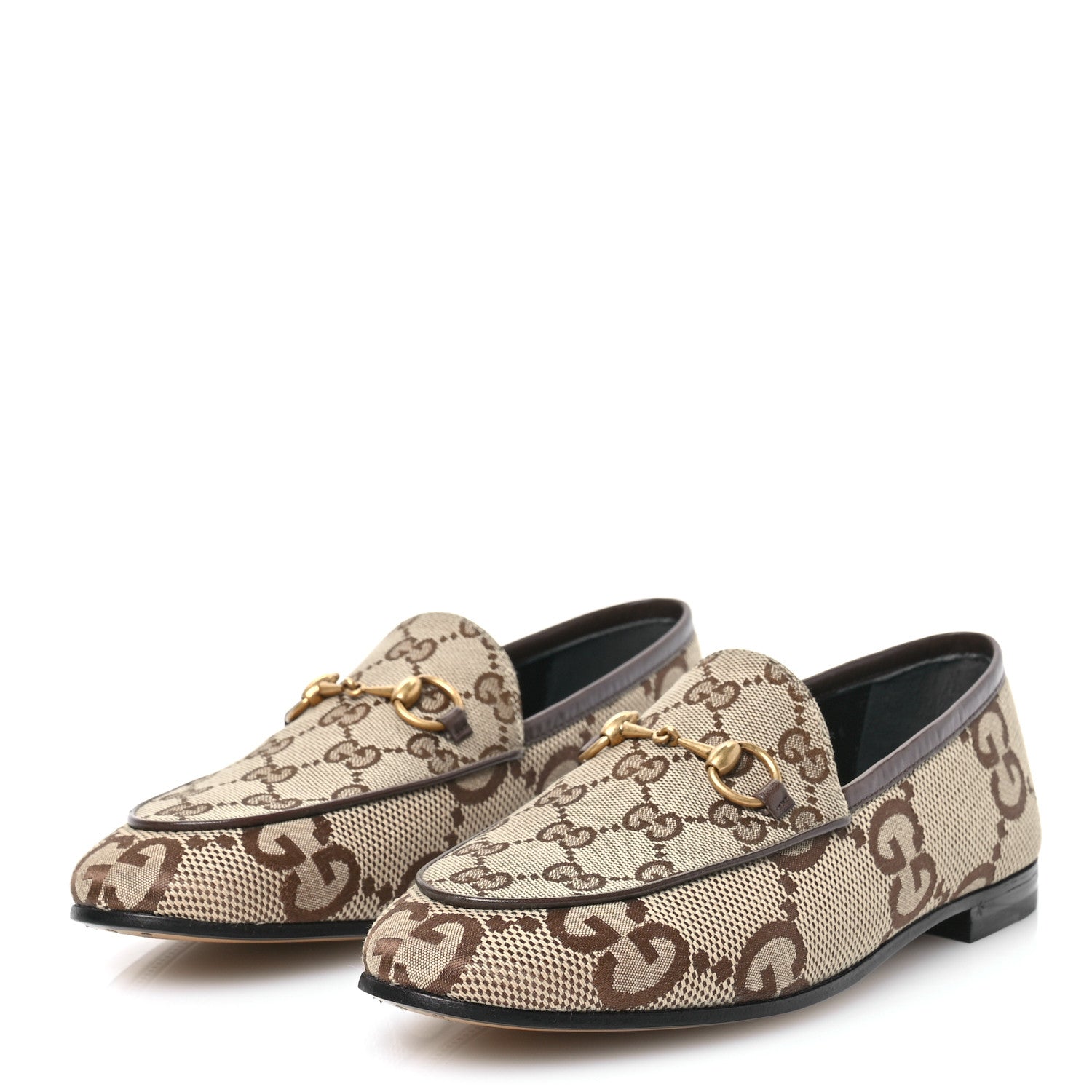 Gucci Monogram Jumbo GG Malaga Kid Horsebit Womens Jordaan Loafers 37 Camel Ebony New Acero Beige 3 of 9