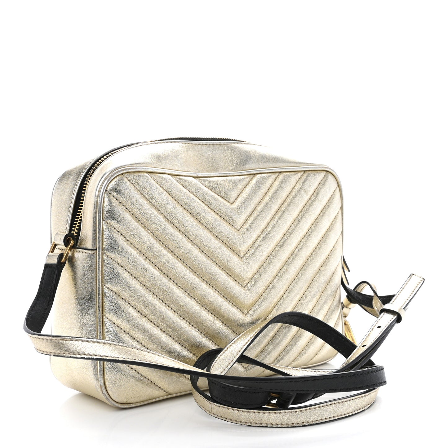 Metallic Calfskin Matelasse Monogram Lou Camera Bag Platino