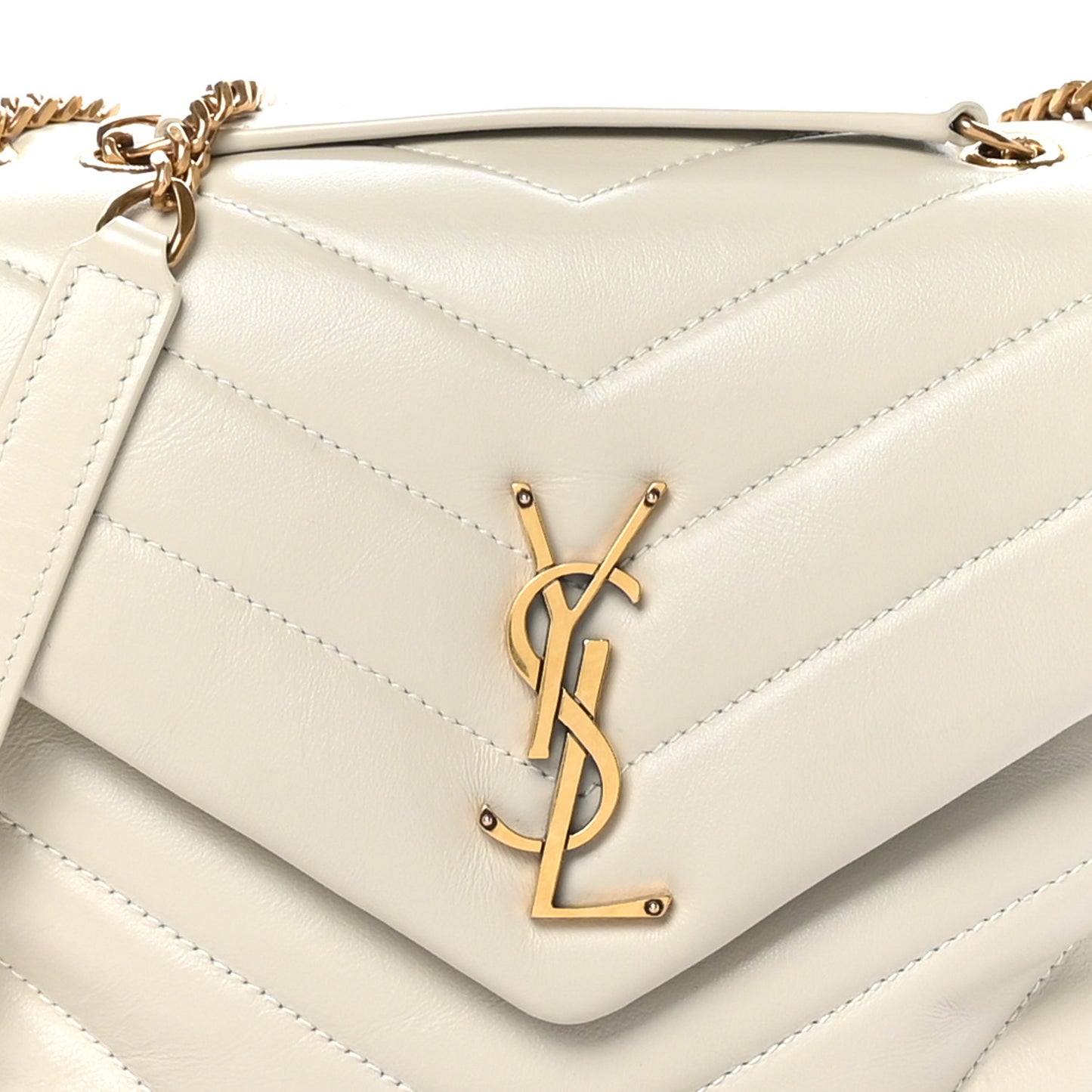 Calfskin Y Quilted Monogram Small Loulou Chain Satchel Crema Soft