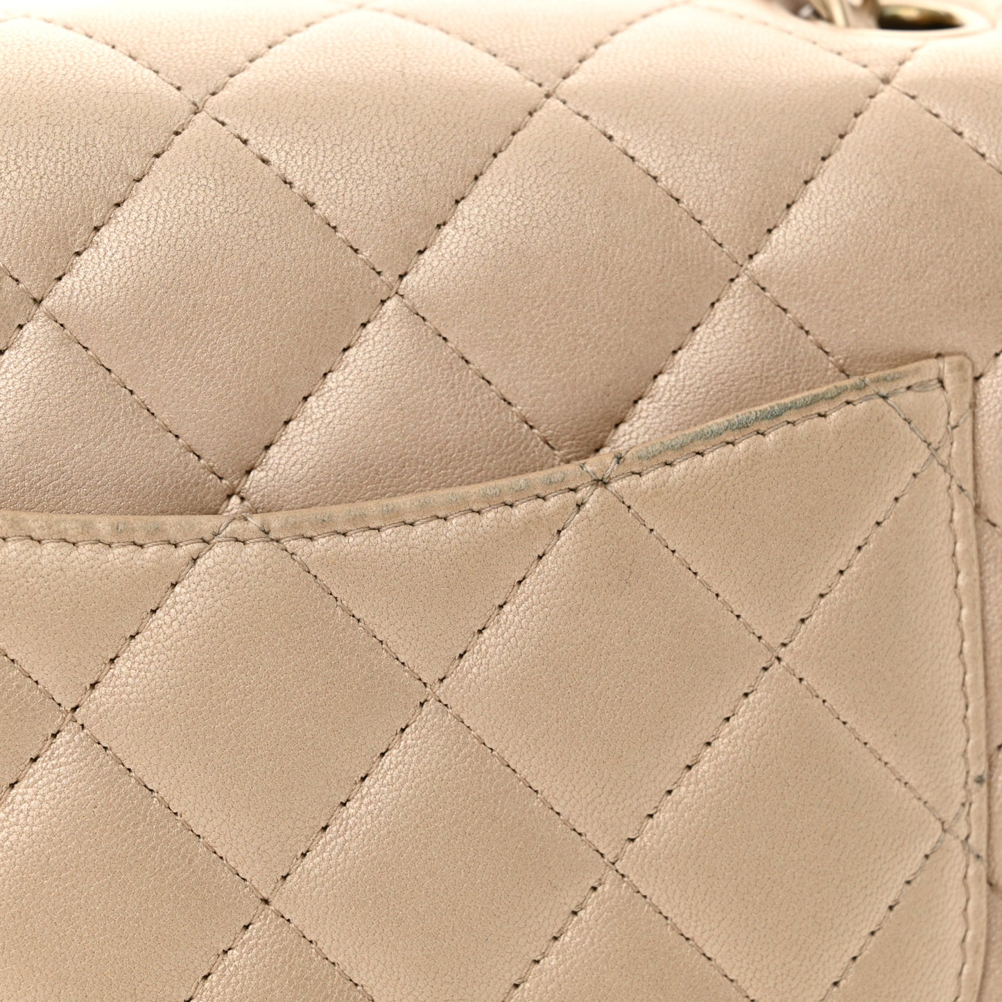 Iridescent Calfskin Quilted Mini Rectangular Flap Beige