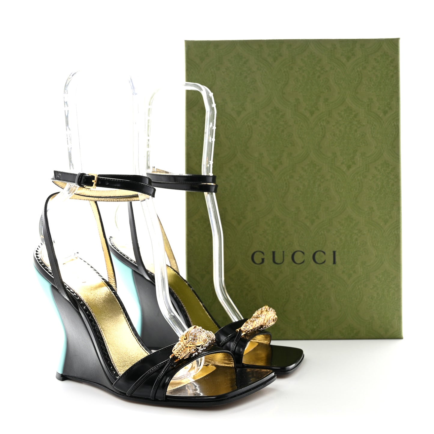 Regent Calfskin Crystal Snake Head Sandals 37 Black