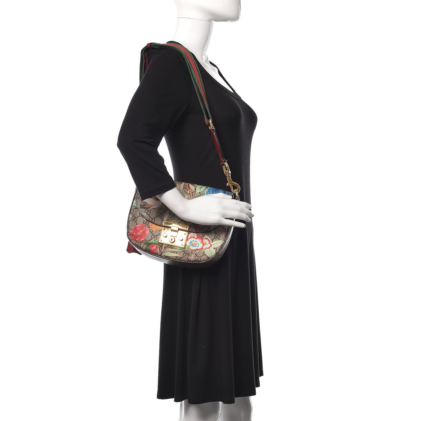 GG Supreme Monogram Tian Web Medium Padlock Messenger Shoulder Bag Beige Multicolor New Acero