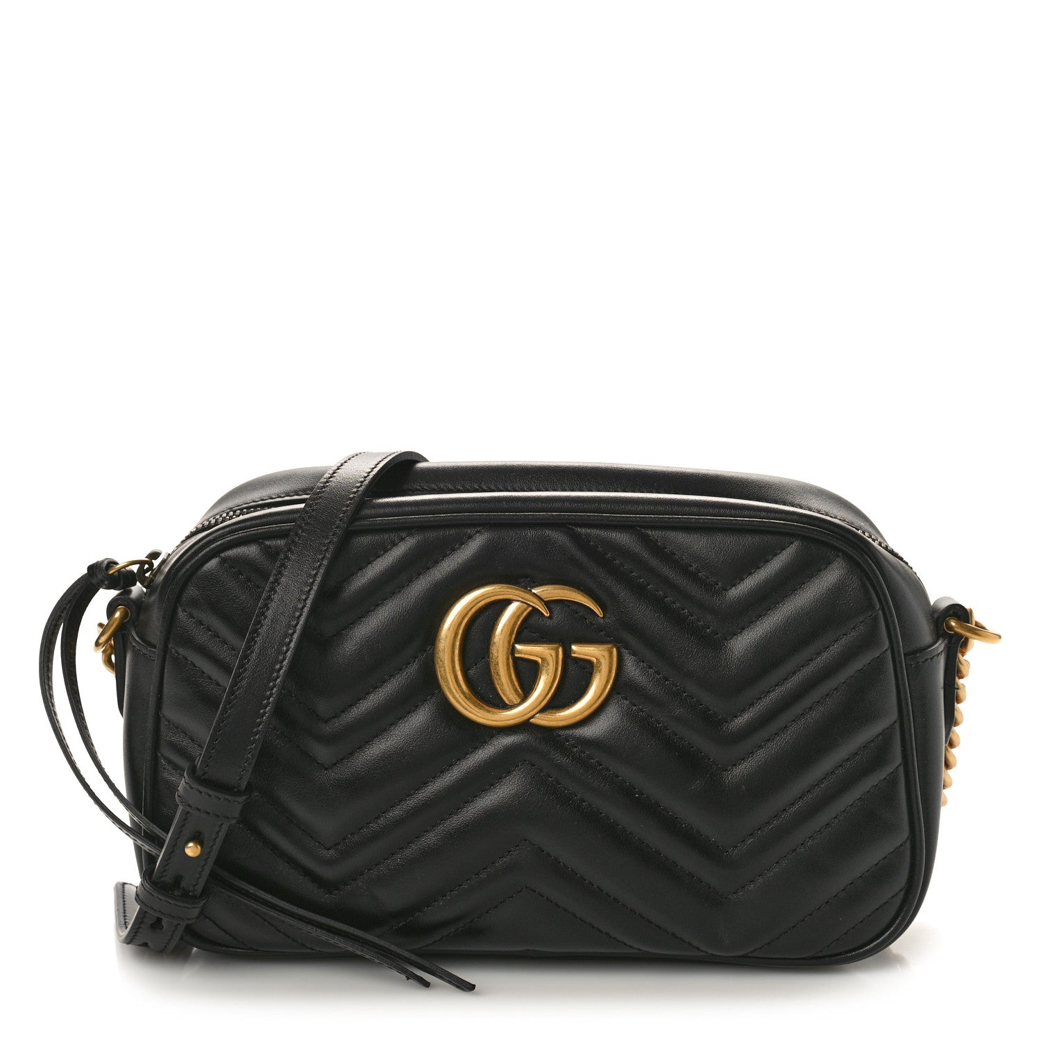 Gucci Calfskin Matelasse Small GG Marmont Chain Shoulder Bag Black 1 of 10