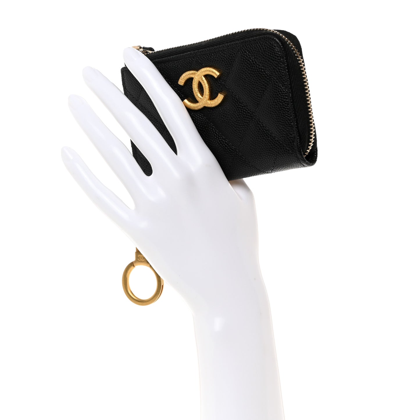 Caviar Quilted Zipped Key Holder Case Black