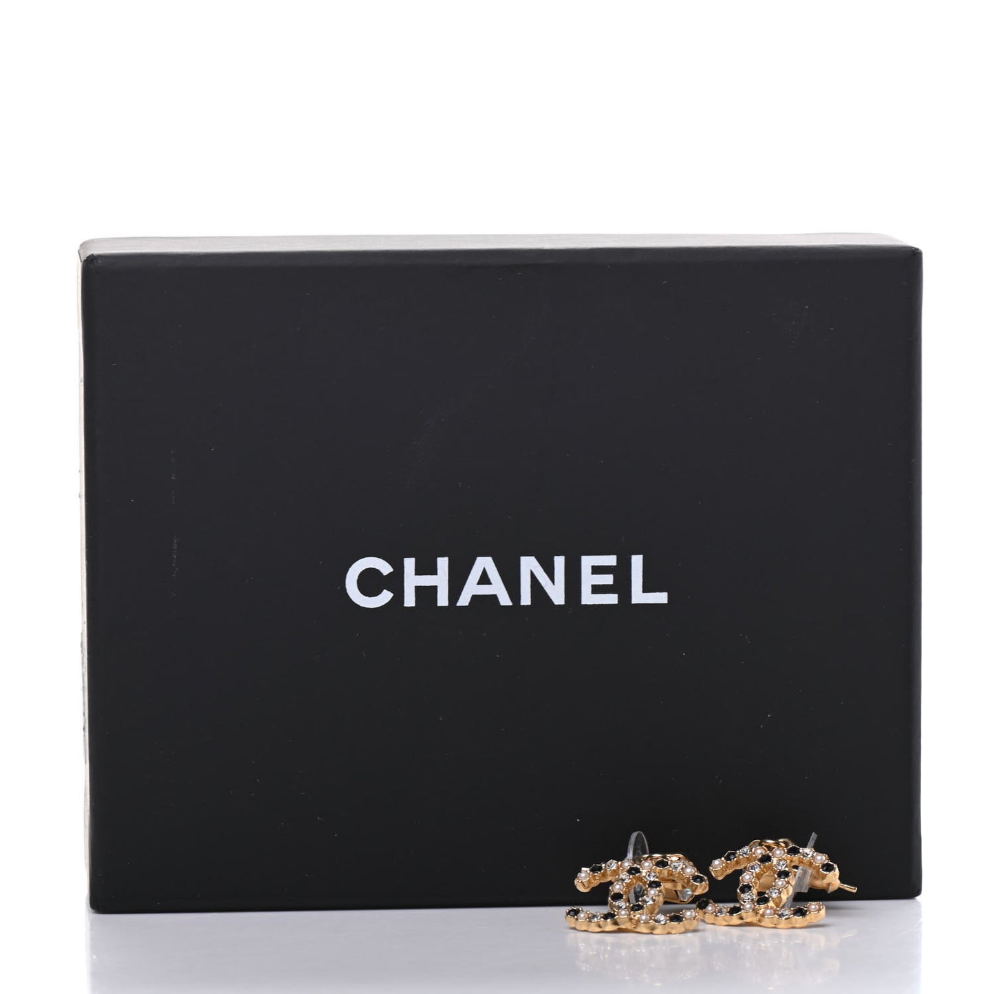 Resin Crystal Pearl CC Drop Earrings Gold Black