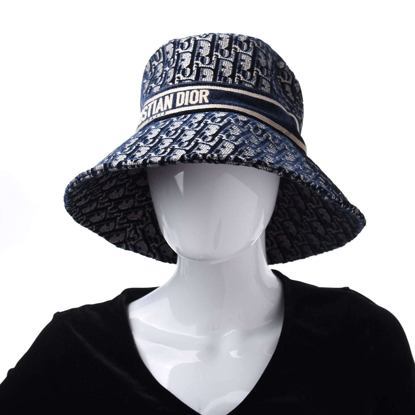 Velvet Oblique Large Brim Bucket Hat 58 Bleu Marine