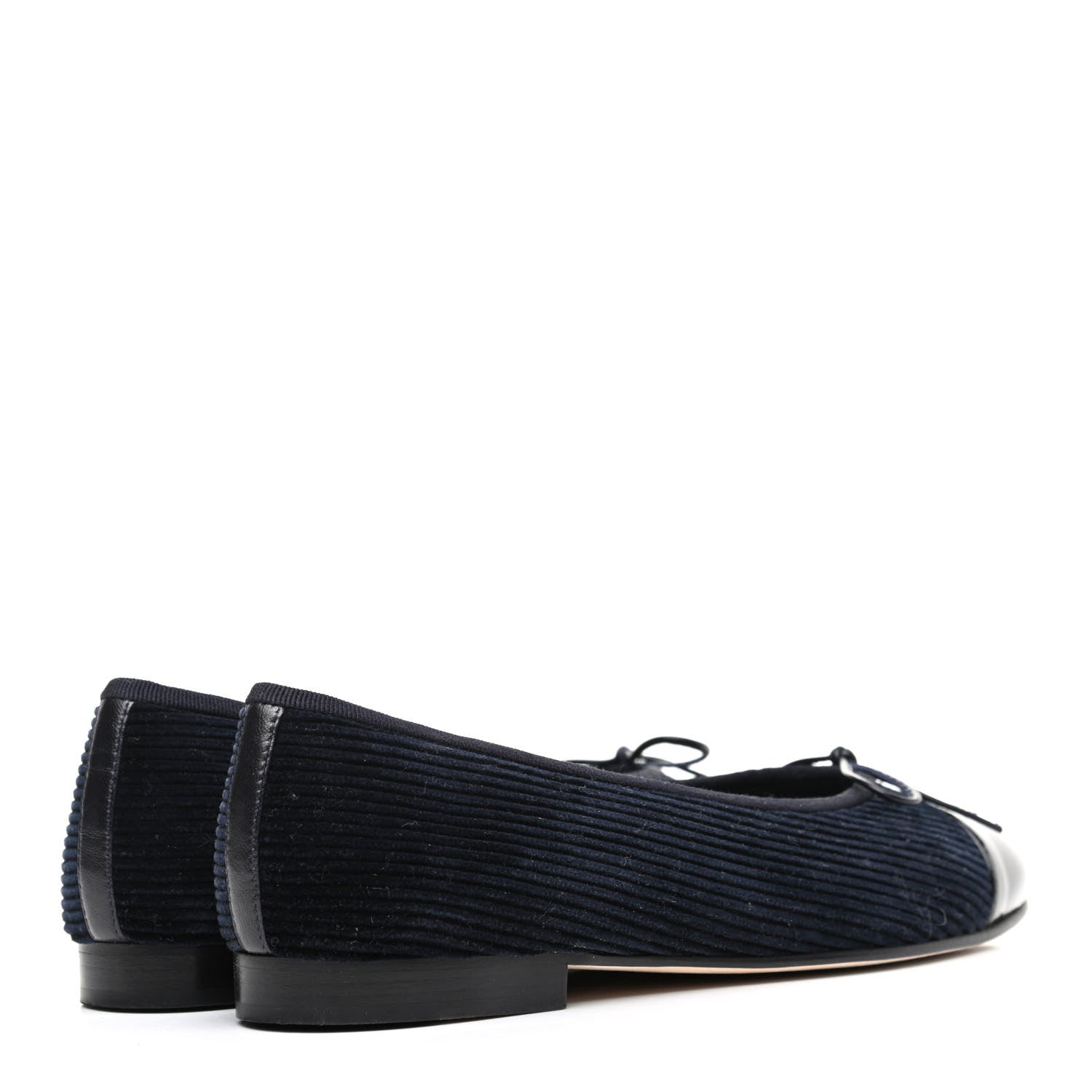 Chanel Corduroy Patent Cap Toe CC Ballerina Flats 36.5 Navy Black 4 of 9