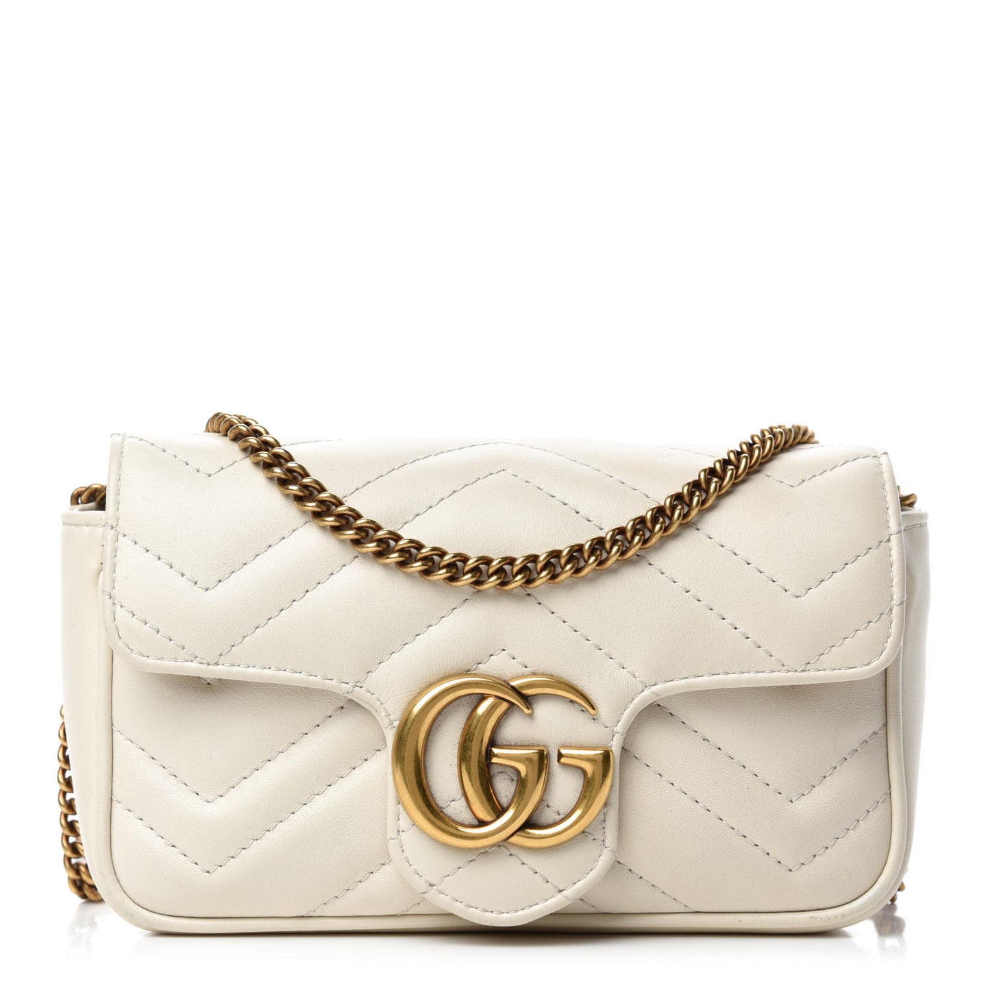 Calfskin Matelasse Super Mini GG Marmont Shoulder Bag White