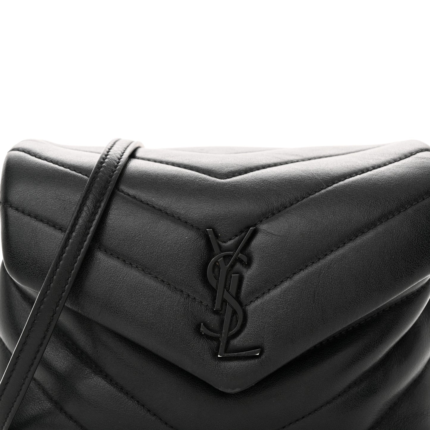 Calfskin Y Quilted Monogram Monochrome Toy Loulou Crossbody Bag Black