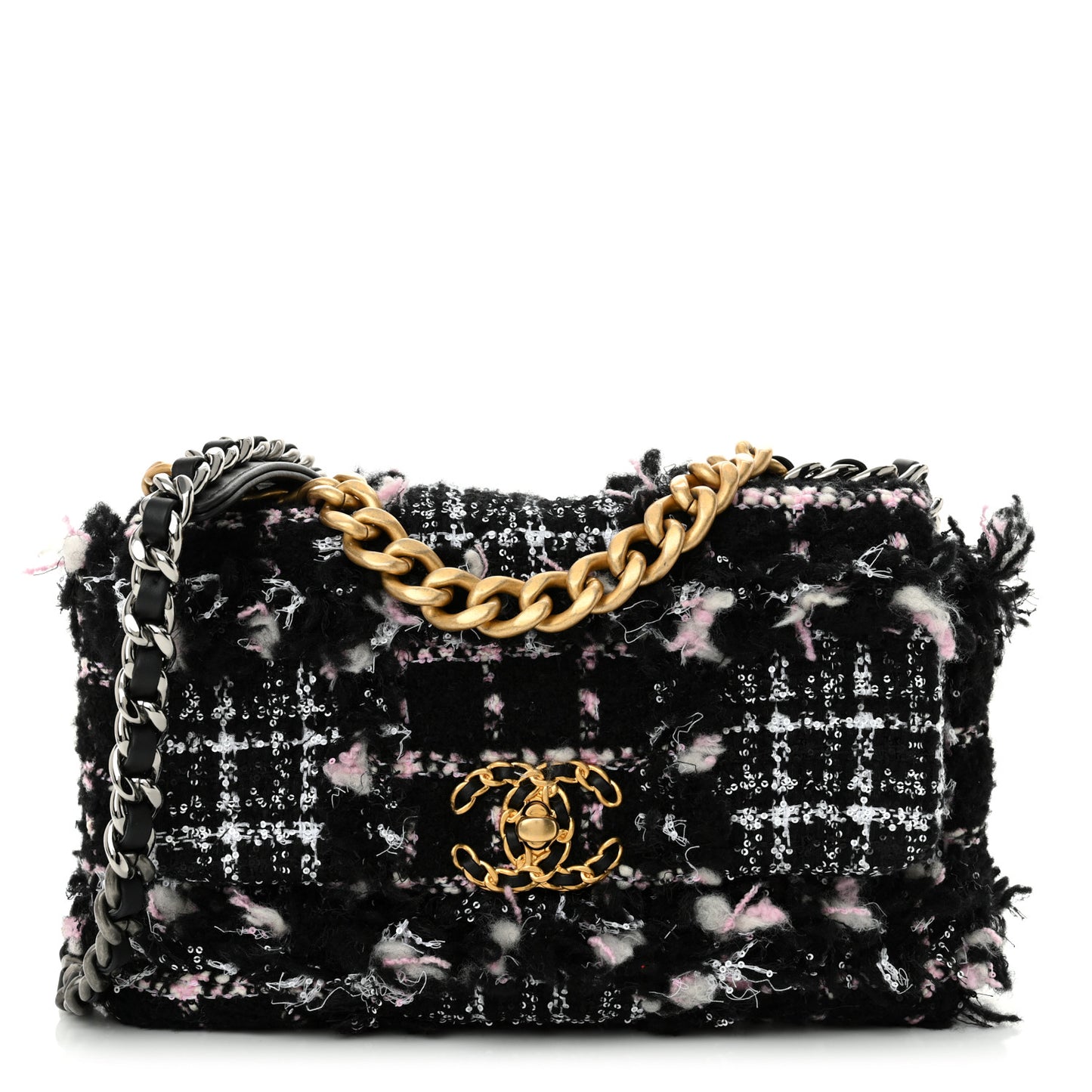 Tweed Sequin Quilted Medium Chanel 19 Flap Black Multicolor