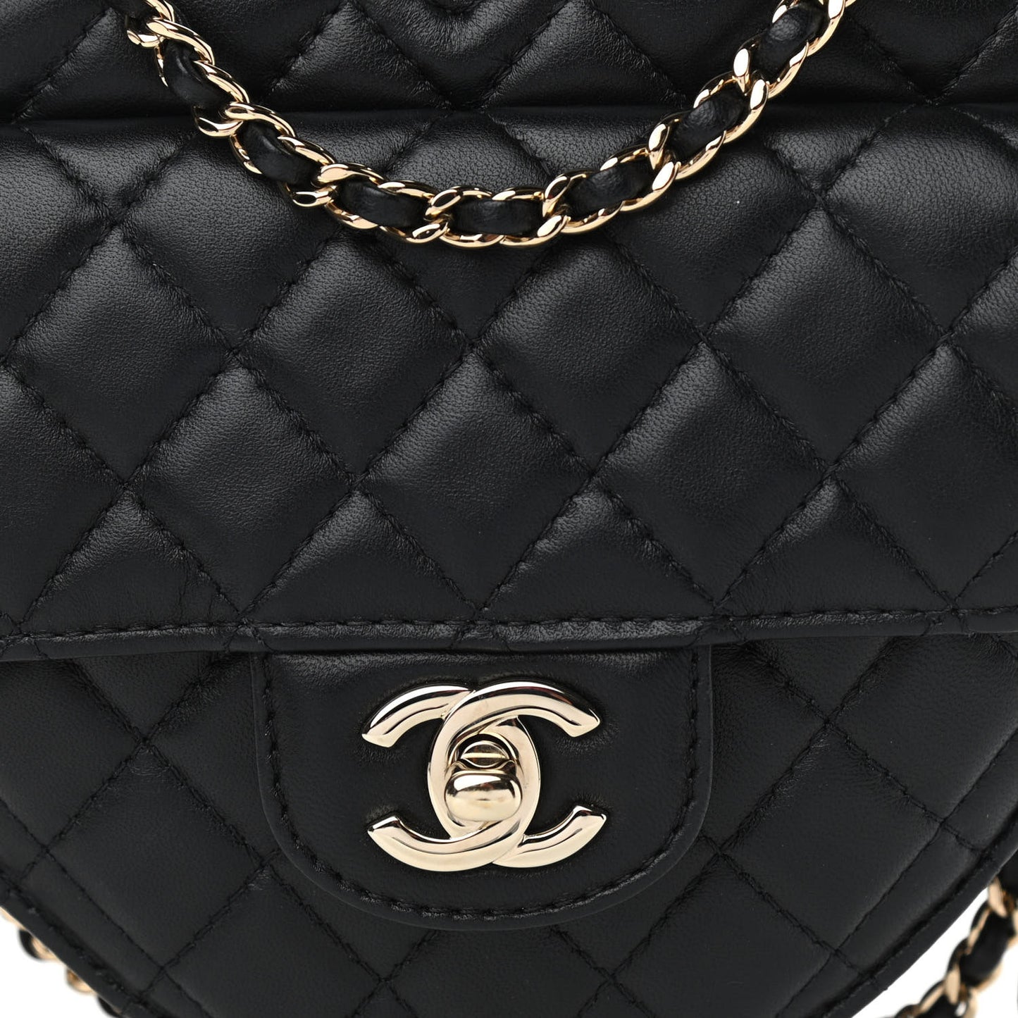 Lambskin Quilted CC In Love Heart Bag Black