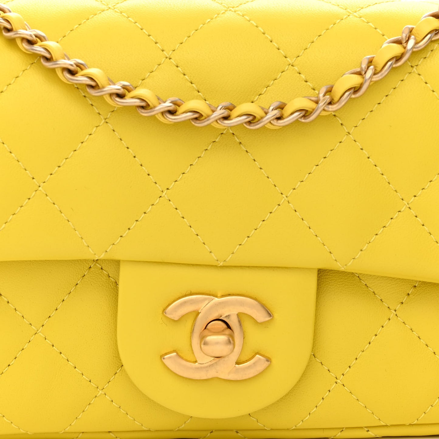 Lambskin Quilted Mini Rectangular Pearl Crush Flap Yellow