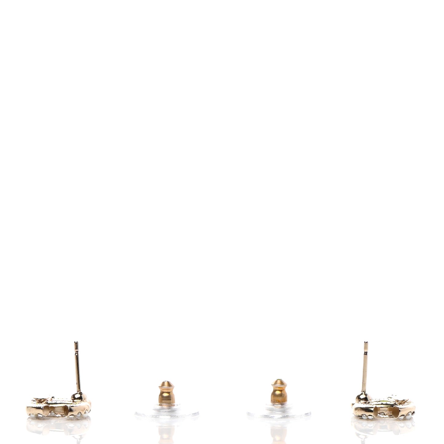 Crystal Pearl Caviar CC Stud Earrings Gold