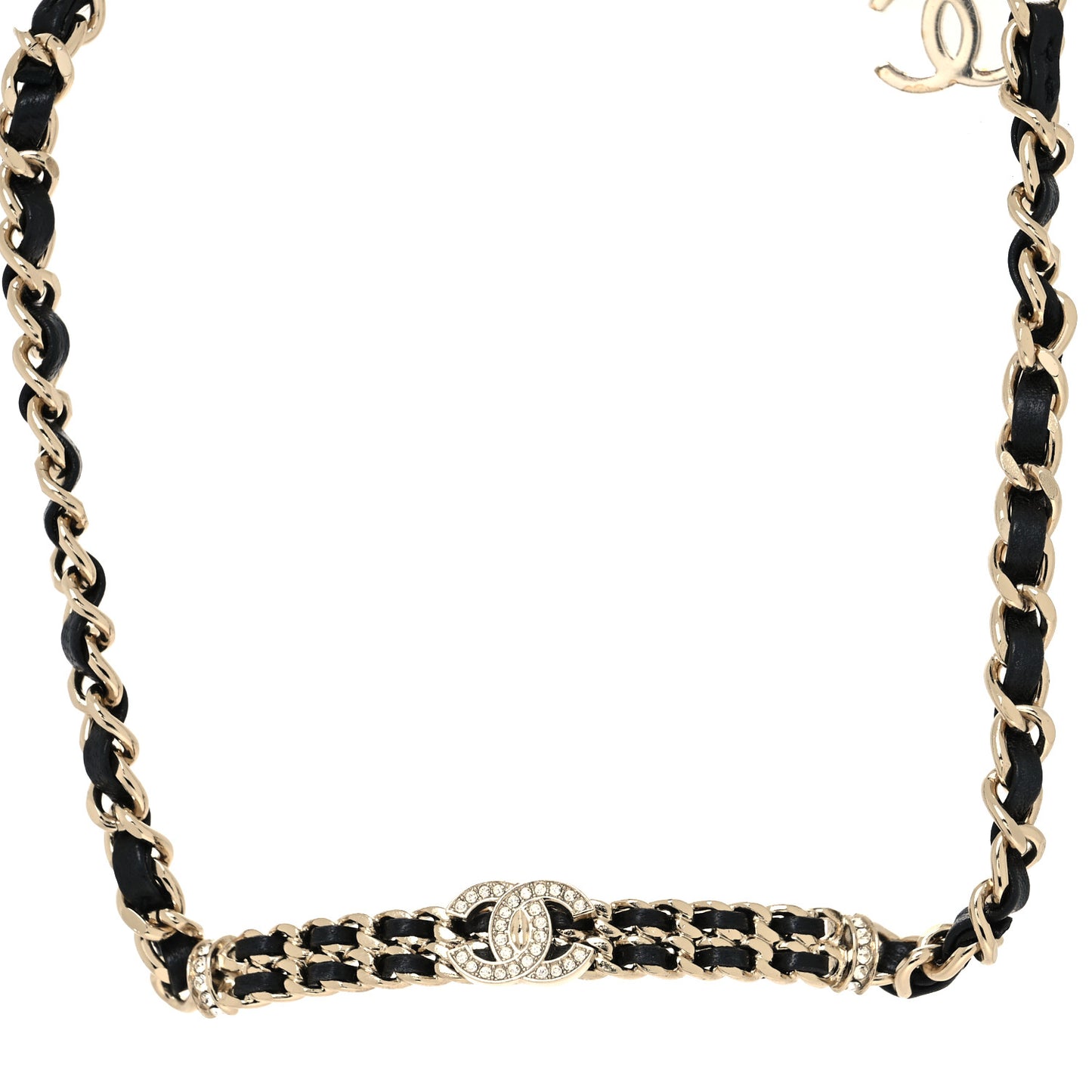 Metal Lambskin Crystal CC Choker Necklace Black Gold