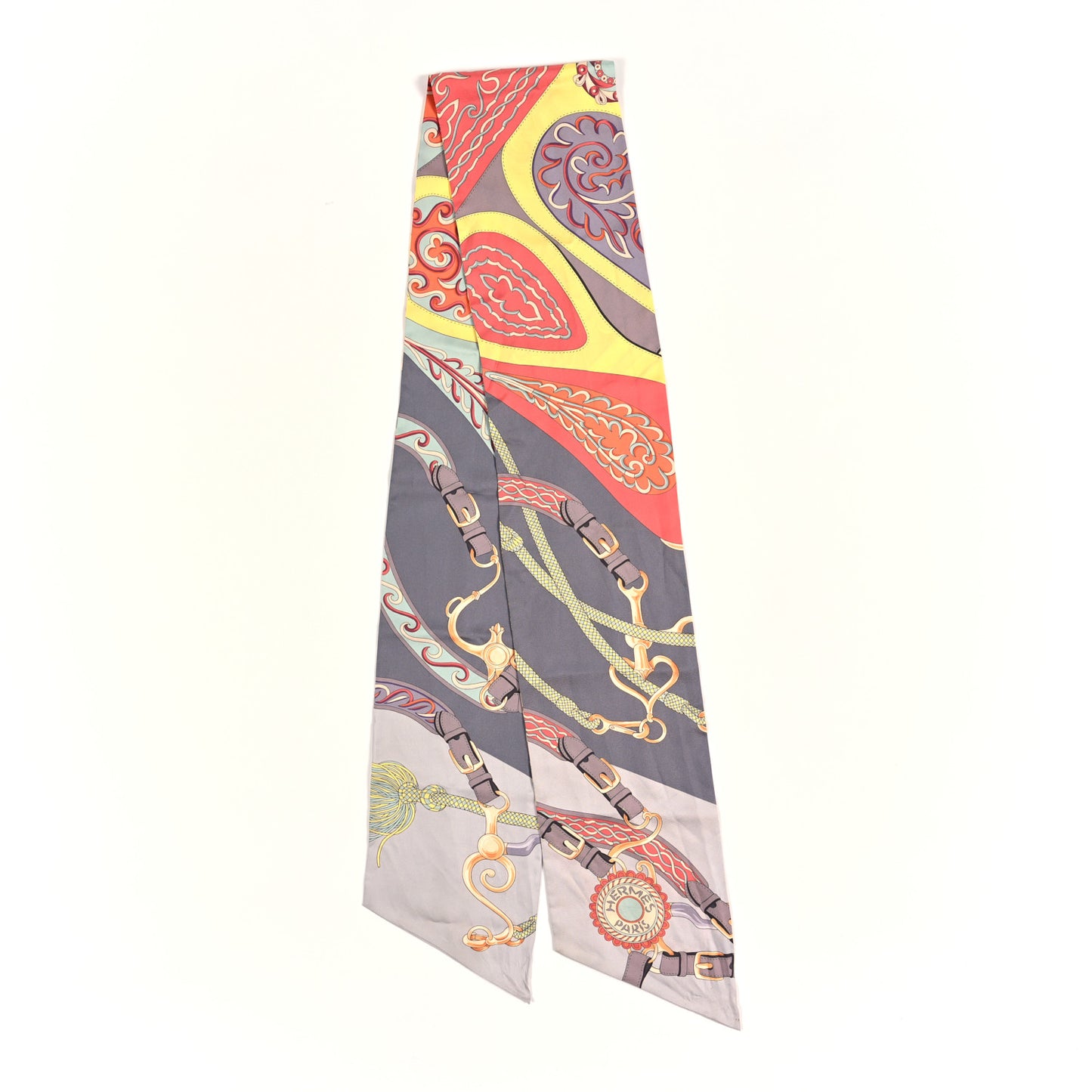 Silk Festival des Amazones Maxi Twilly Gris Jaune Corail