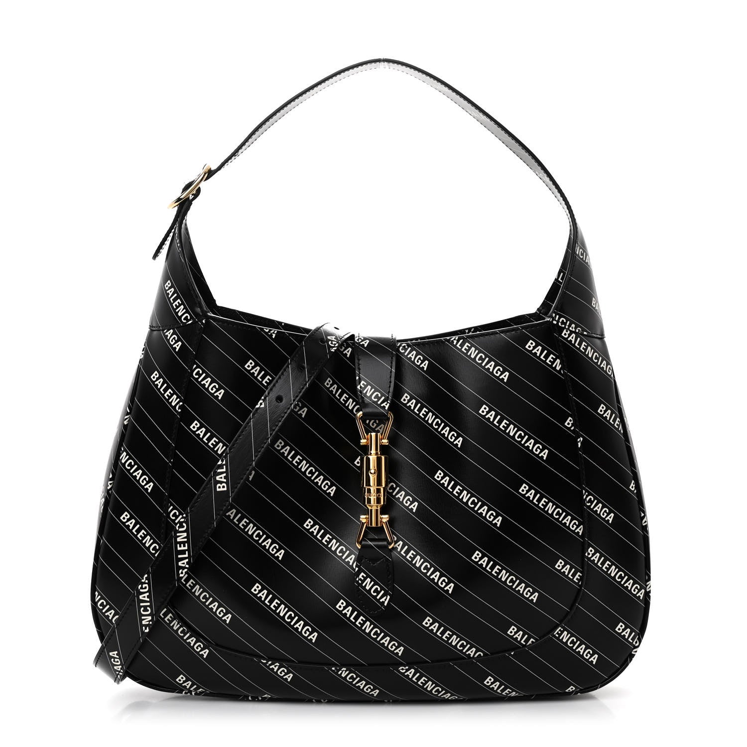 Gucci X BALENCIAGA Calfskin Logo Print Medium Jackie 1961 Hobo Black 1 of 11