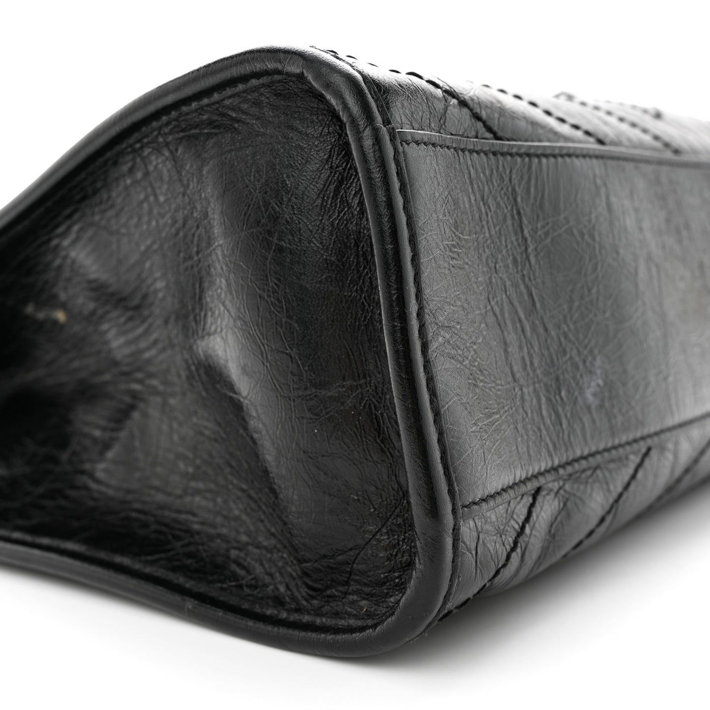 Crinkled Calfskin Matelasse Monogram Medium Niki Shopper Tote Black