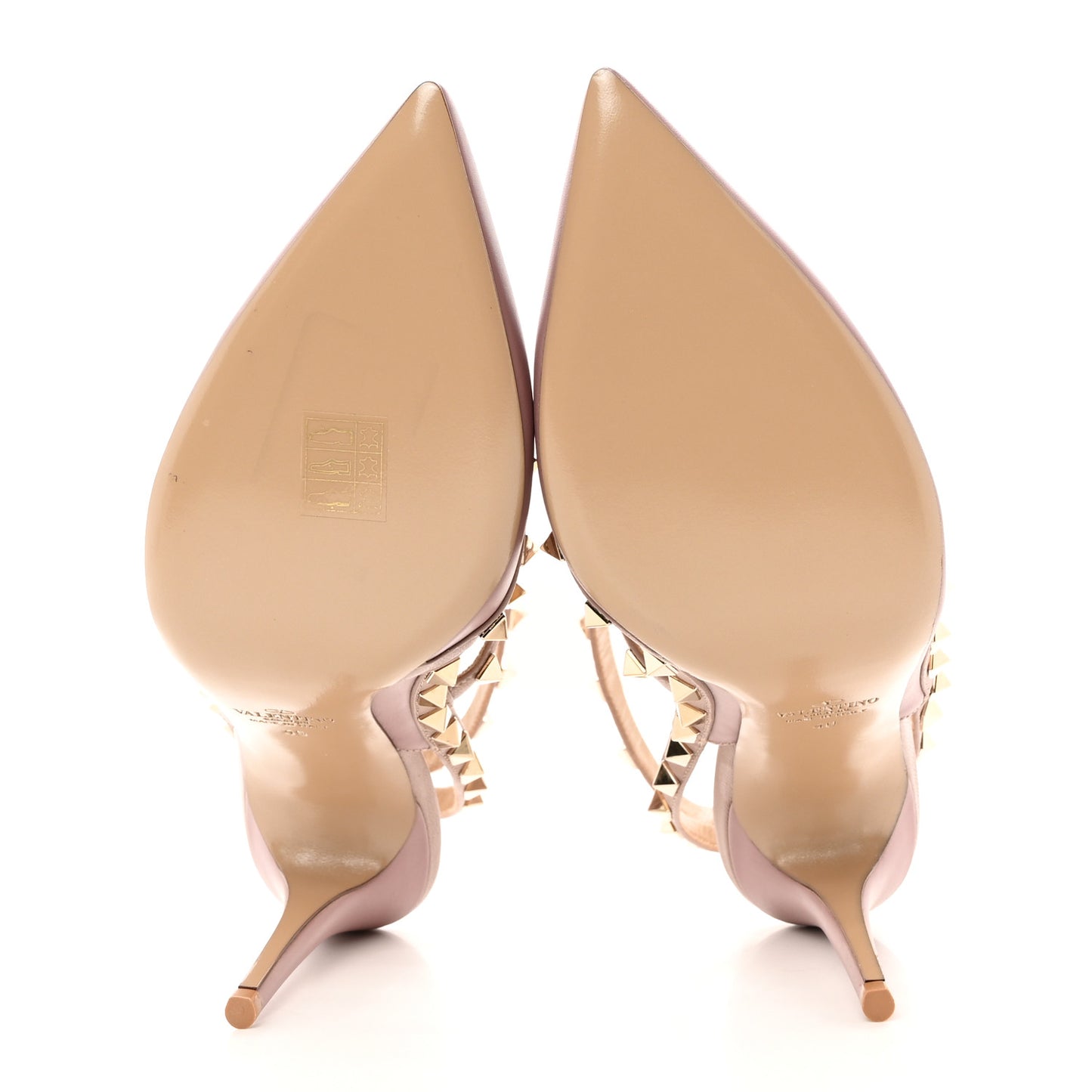 Calfskin Nappa Rockstud Ankle Strap 100mm Pumps 40 Grey Pink Poudre