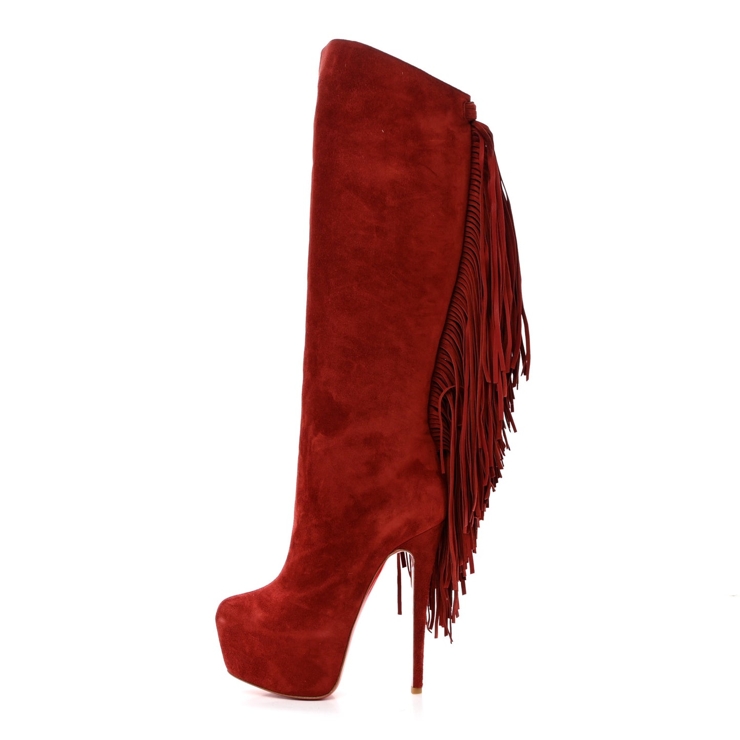 Suede Fringe Interlopa 160 Over The Knee Boots 37.5 Red
