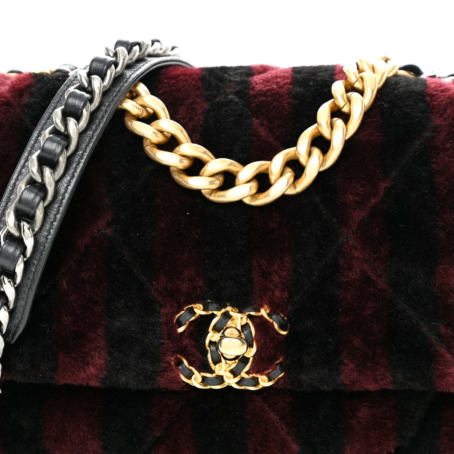 Shearling Striped Medium Chanel 19 Flap Red Black