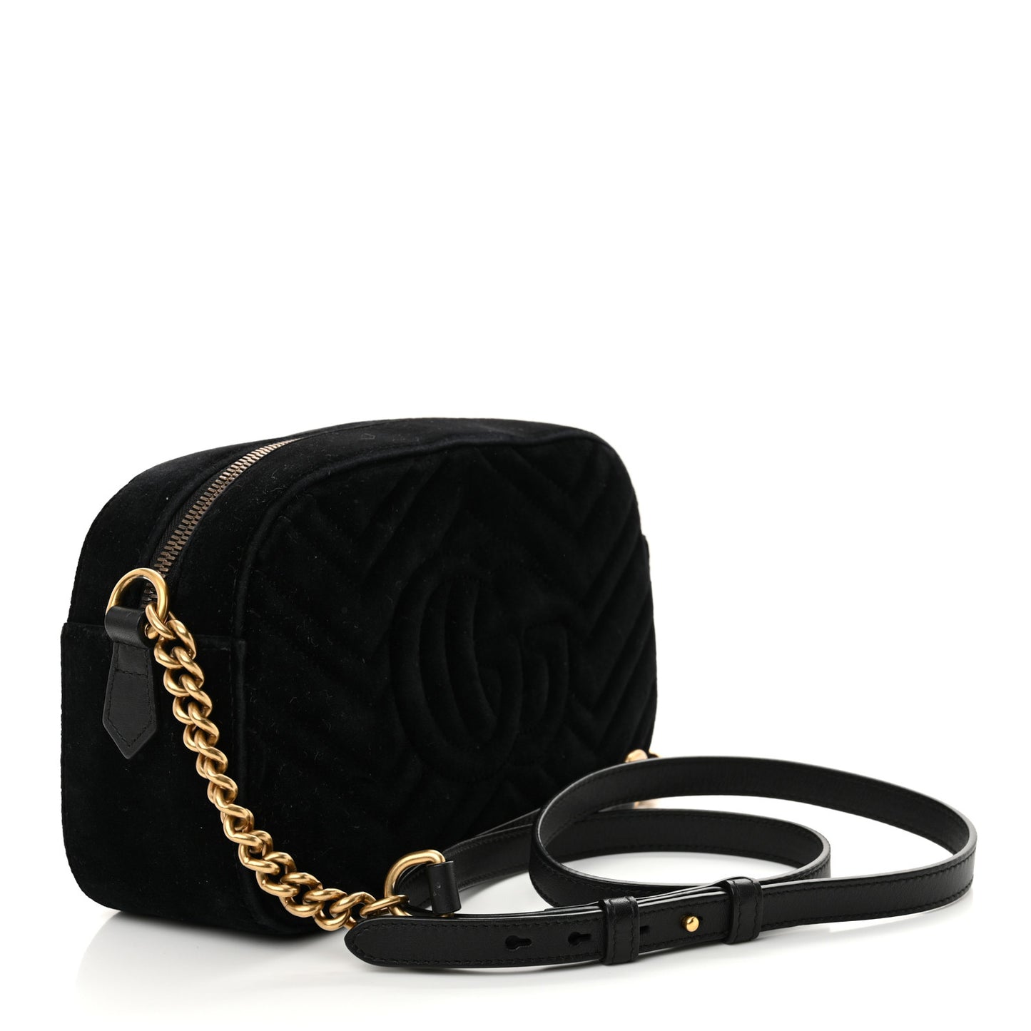 Velvet Matelasse Deer Embroidered Small GG Marmont Chain Shoulder Bag Black