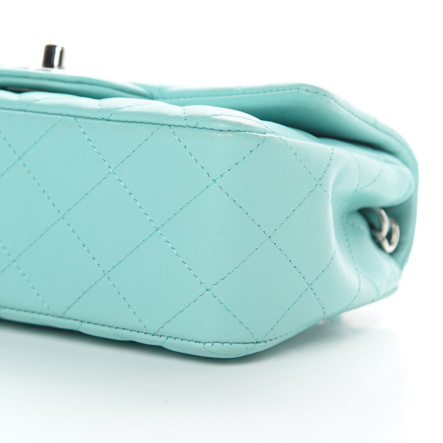Lambskin Quilted Mini Rectangular Flap Light Blue