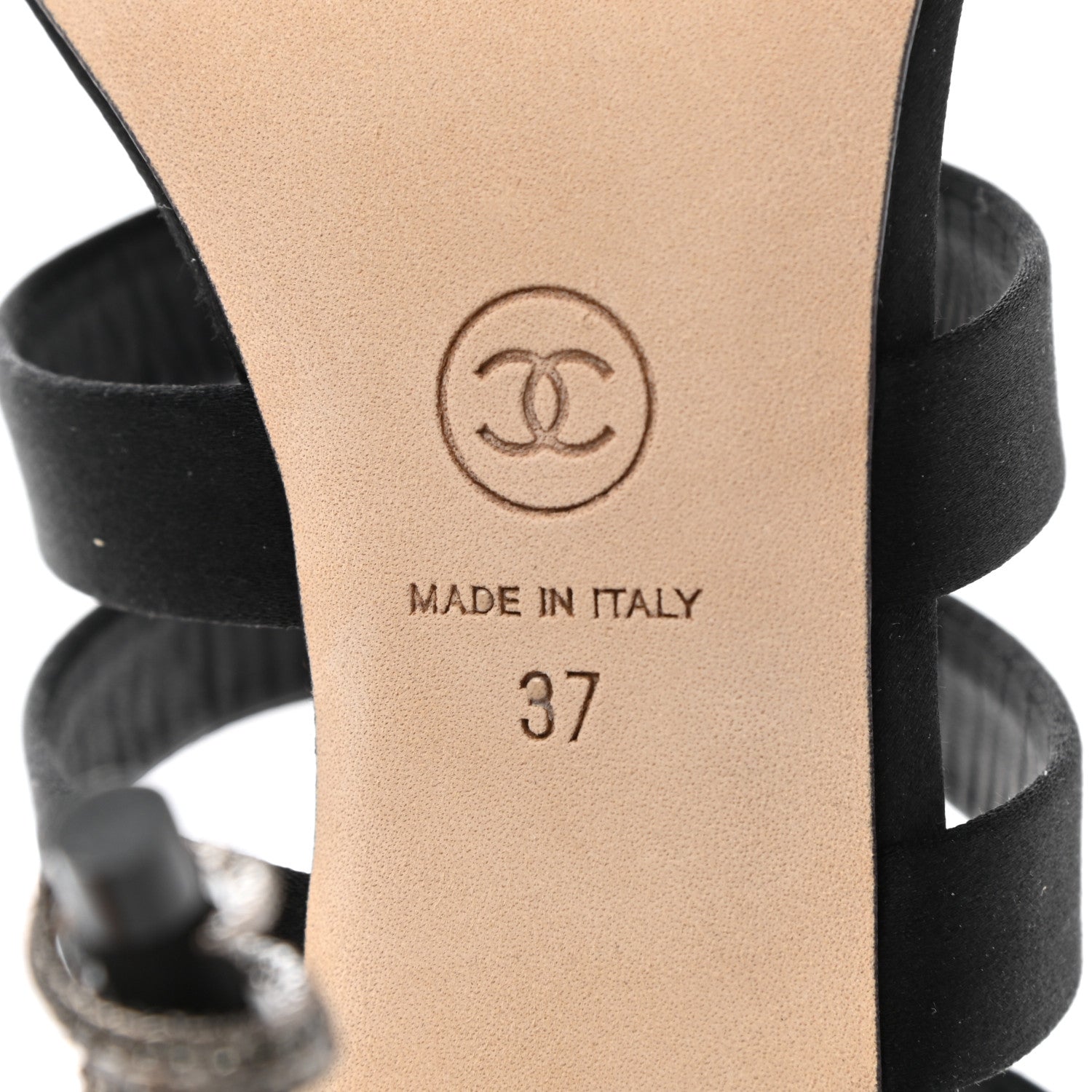 Chanel Satin Crystal Snake Sandals 37 Black 6 of 7