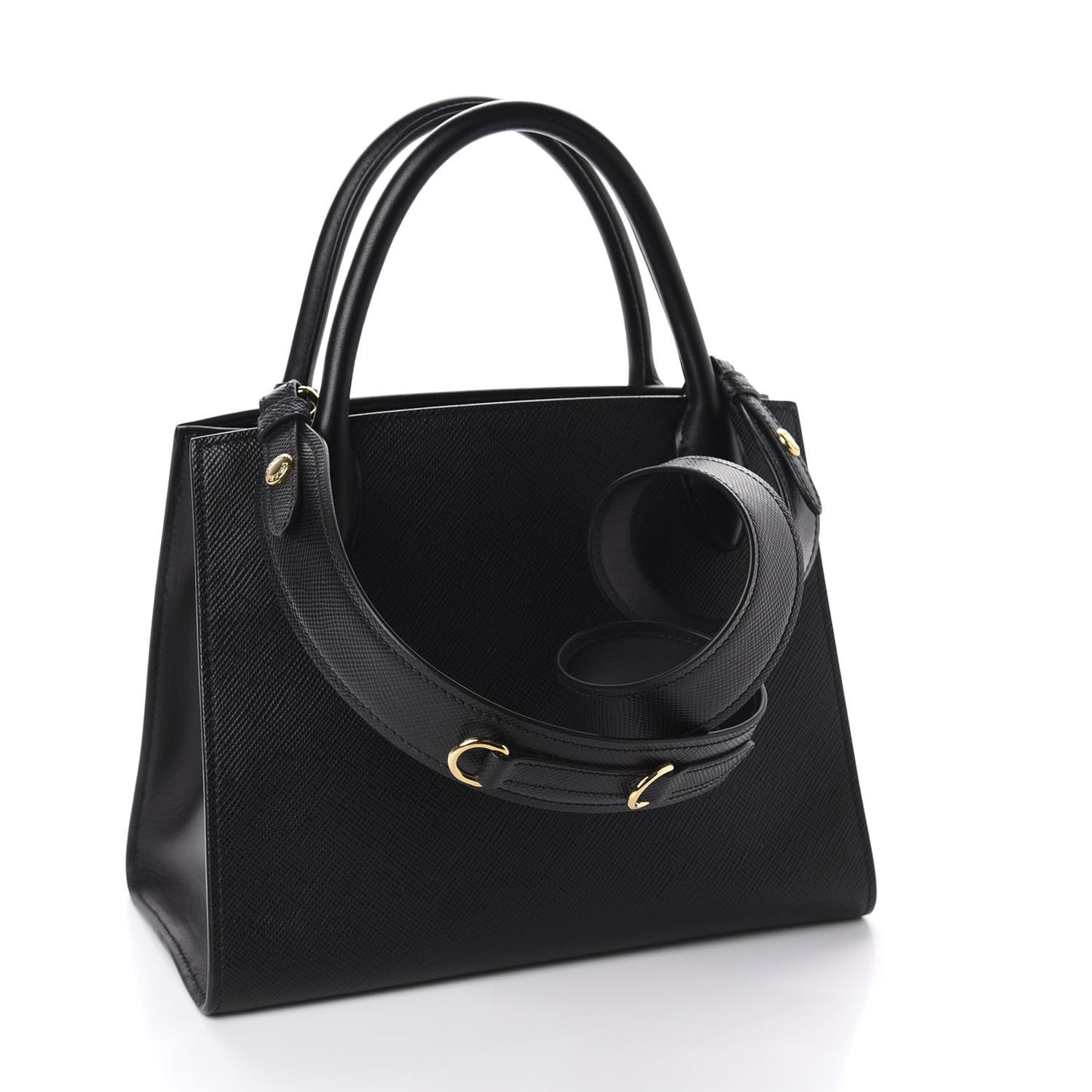 Saffiano Cuir Calfskin Small Monochrome Top Handle Tote Black