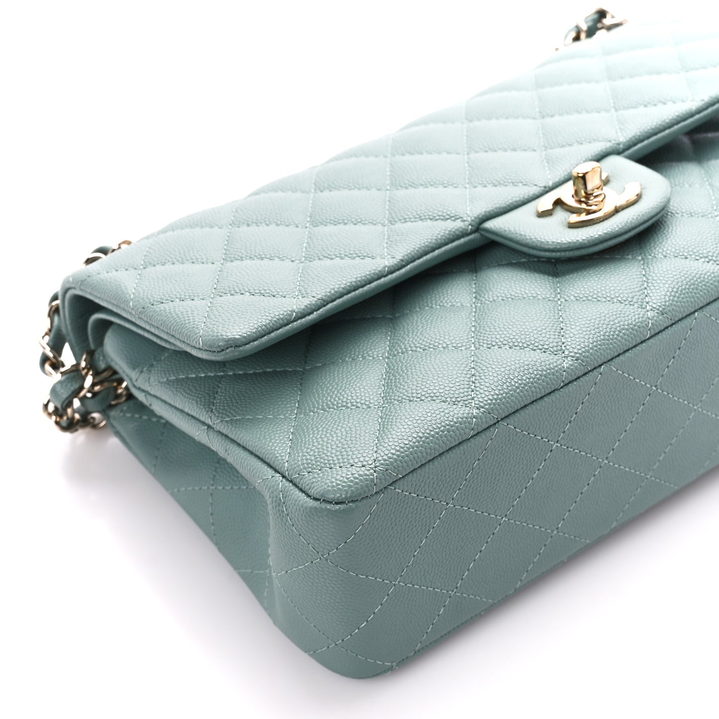 Caviar Quilted Medium Double Flap Light Blue