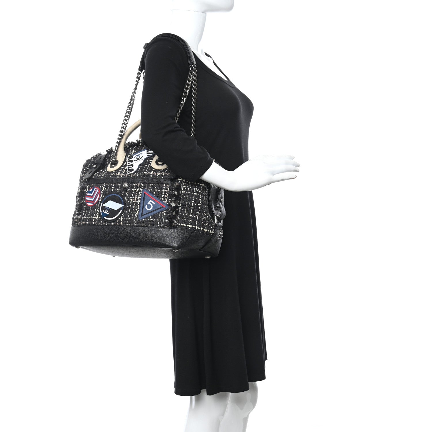 Chanel Tweed Trip Bowling Bag Black 2 of 17
