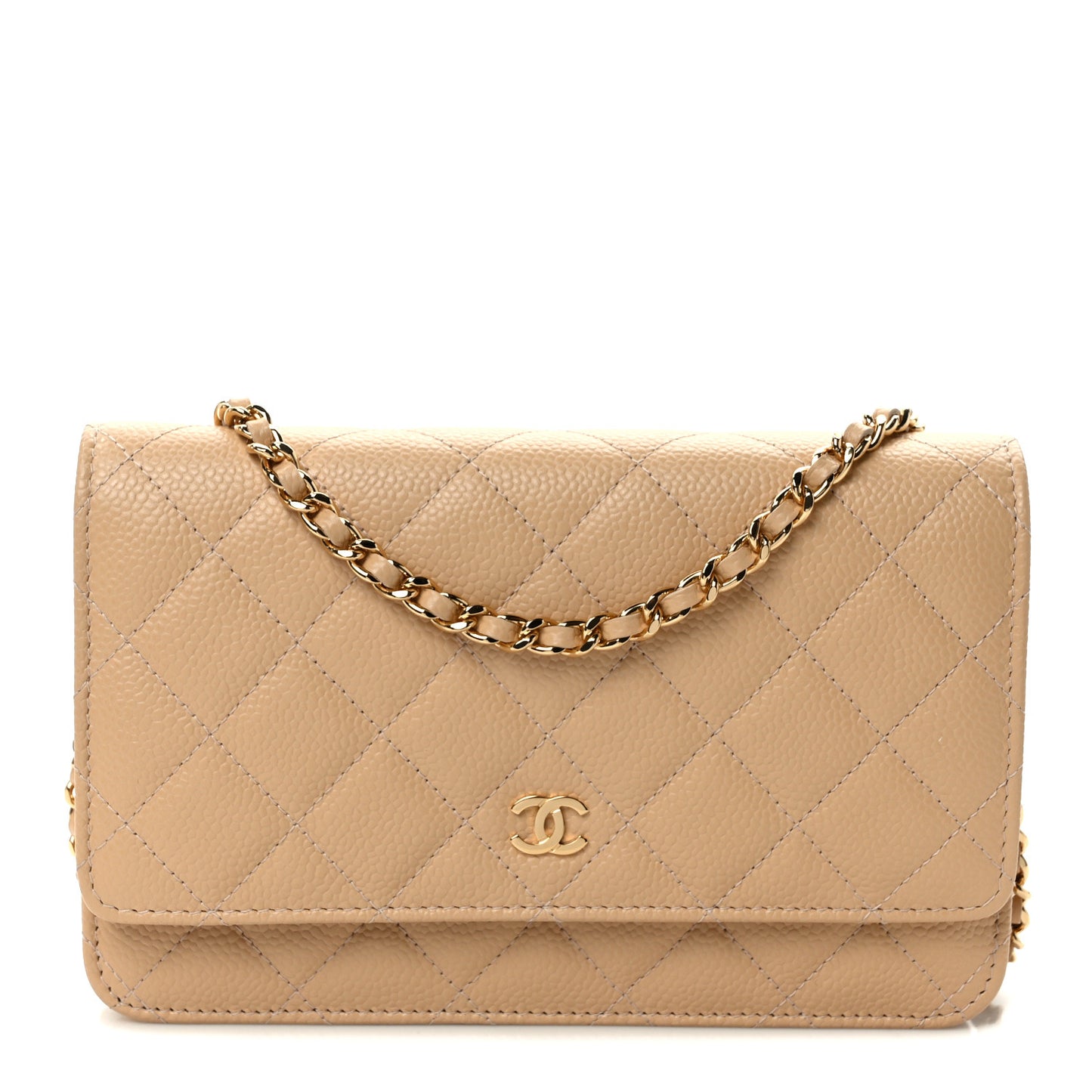 Caviar Quilted Wallet On Chain WOC Beige